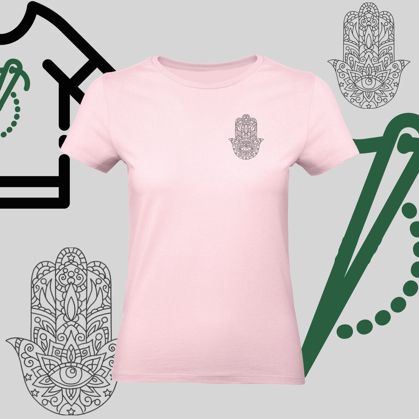 Koszulka damska "Hamsa" – haft komputerowy, symbol ochrony i stylu