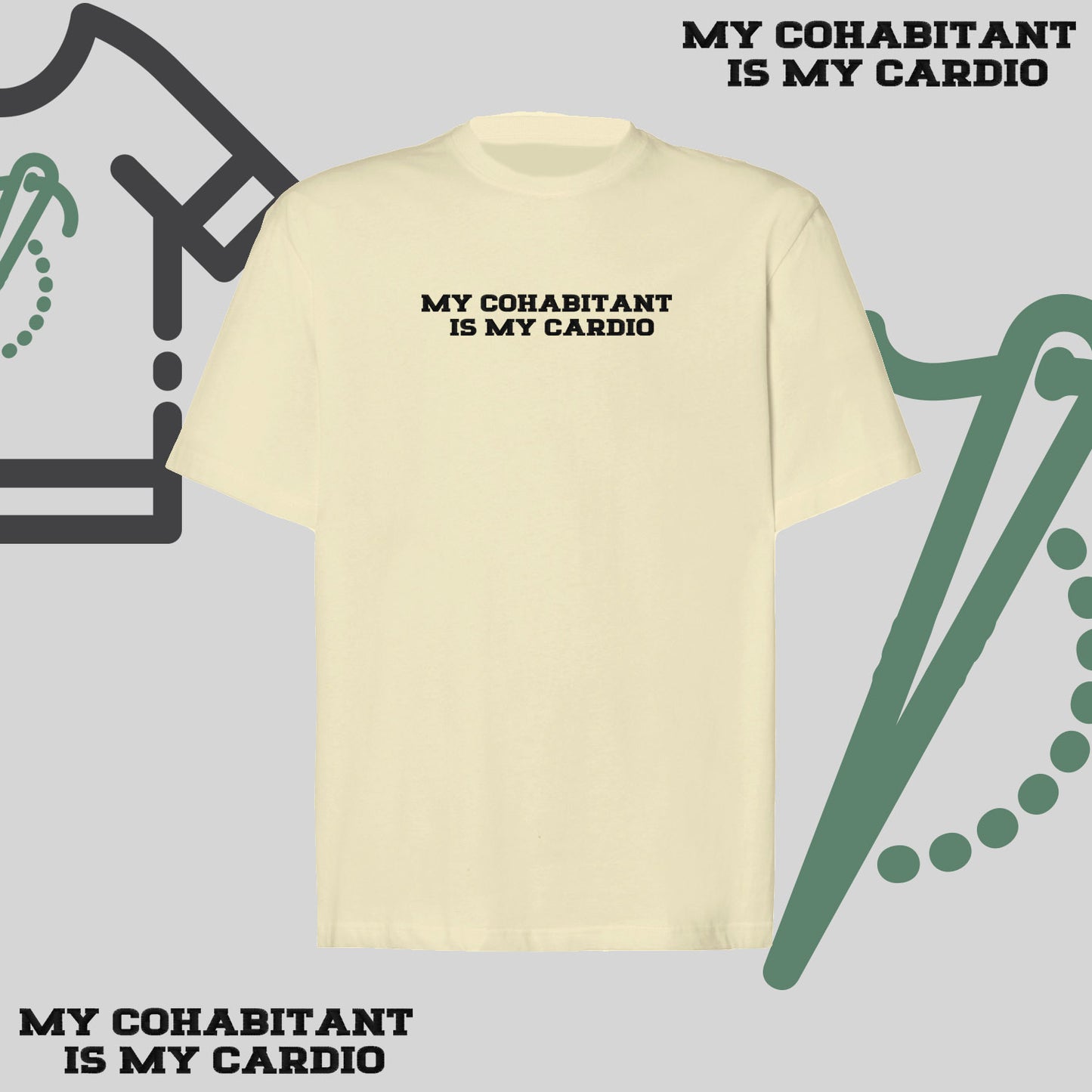 Koszulka oversize z haftem „My Cohabitant Is My Cardio"