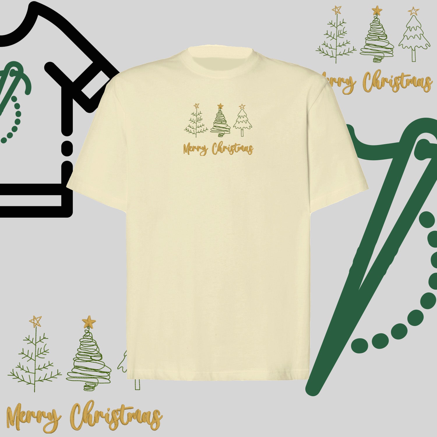 Koszulka oversize "Trzy Choinki" – haft komputerowy, styl z przesłaniem