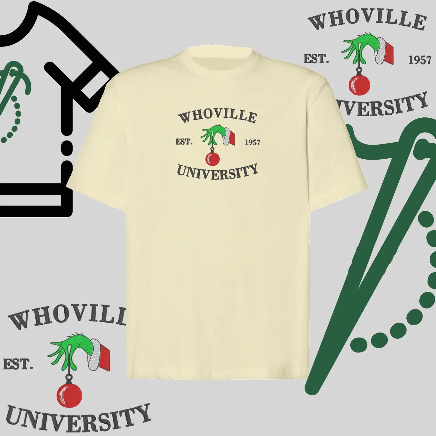 Koszulka oversize "Grinch University" – haft komputerowy, styl z przesłaniem Haft z radości