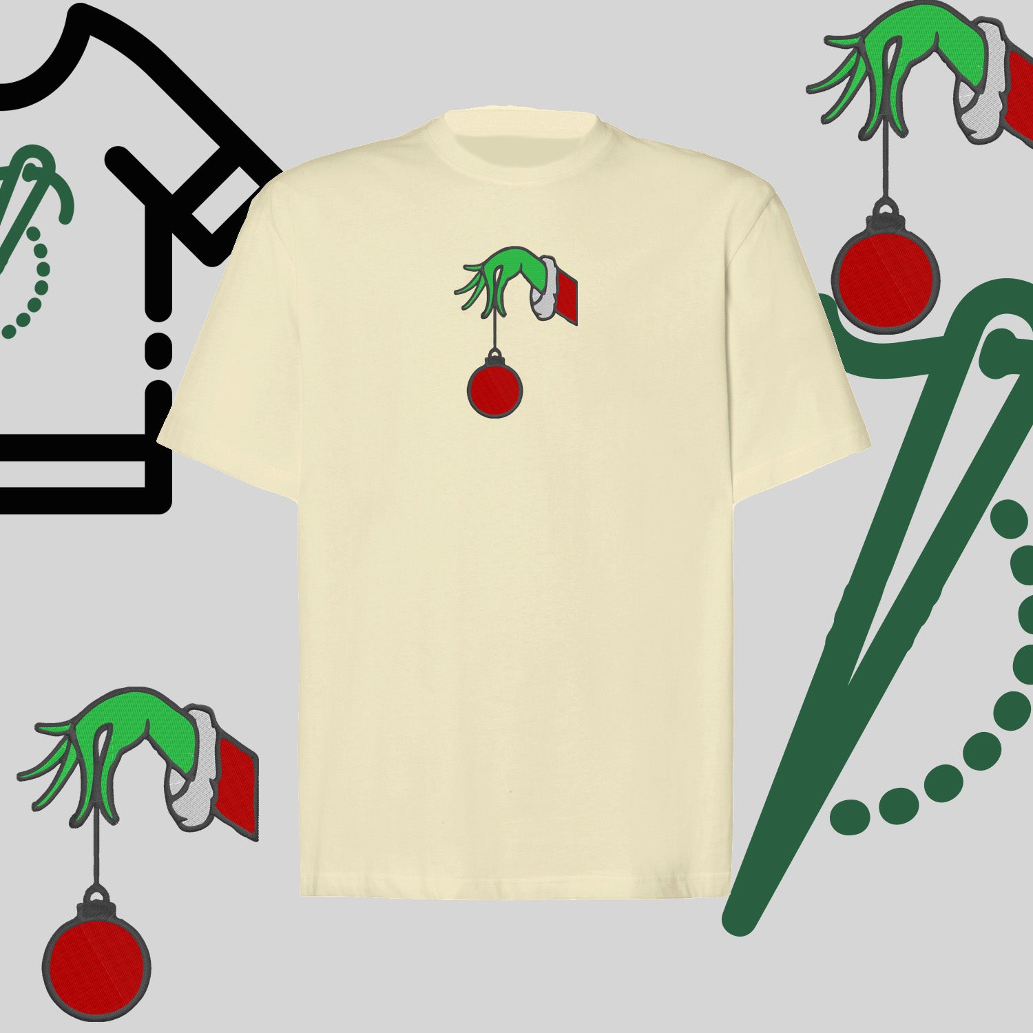 Koszulka oversize "Grinch Bombka" – haft komputerowy, styl z przesłaniem