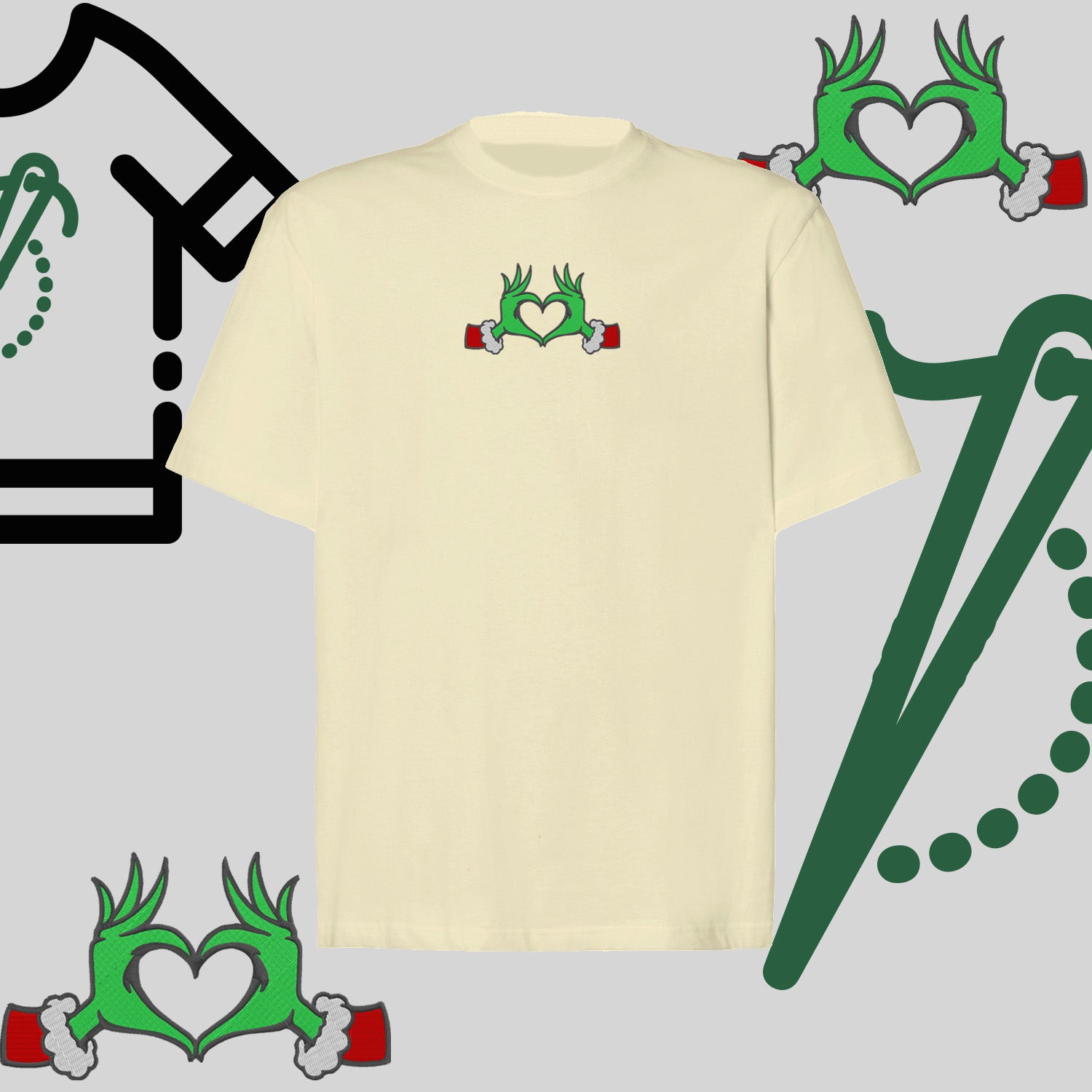 Koszulka oversize "Grinch Serce" – haft komputerowy, styl z przesłaniem