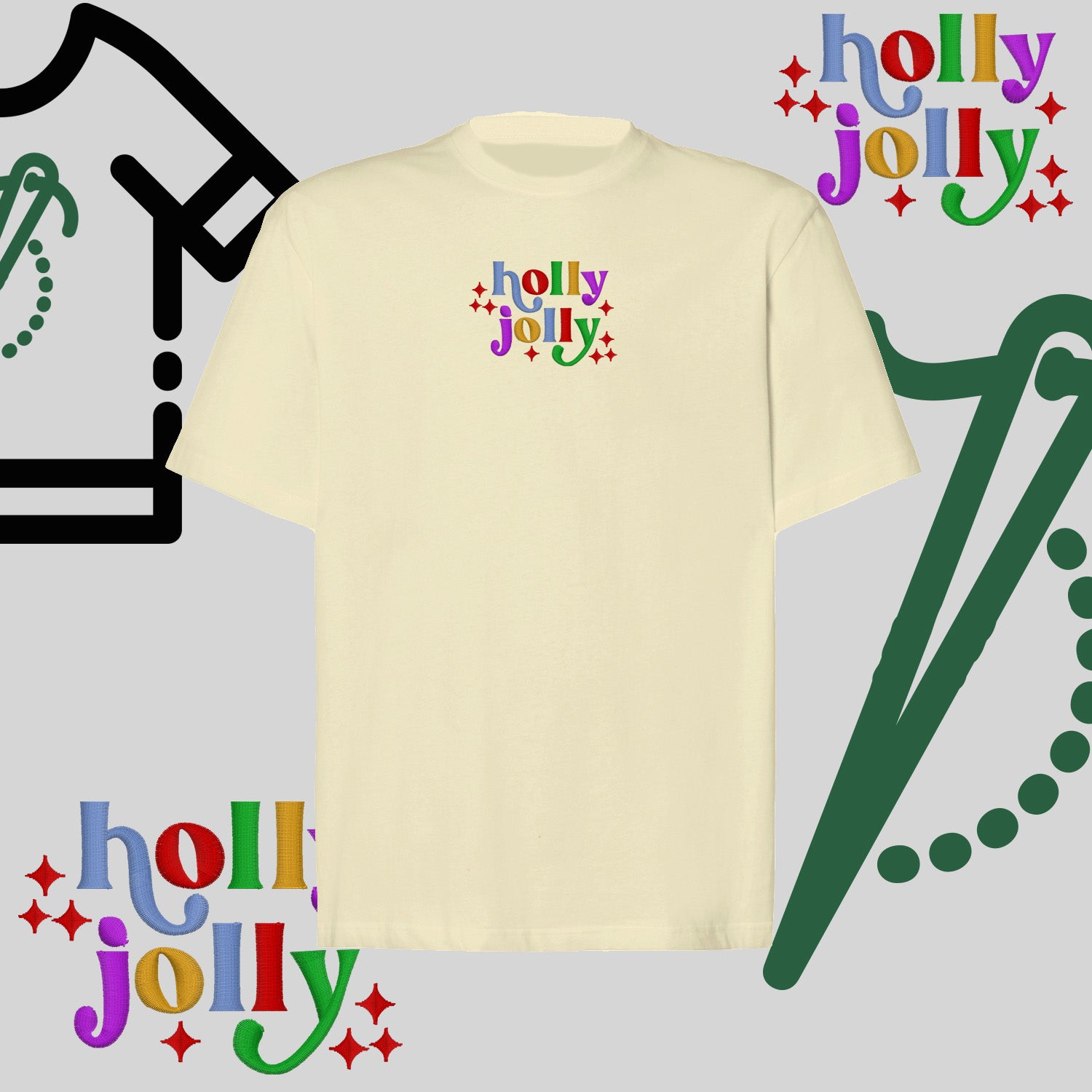 Koszulka oversize "Holly Jolly" – haft komputerowy, styl z przesłaniem