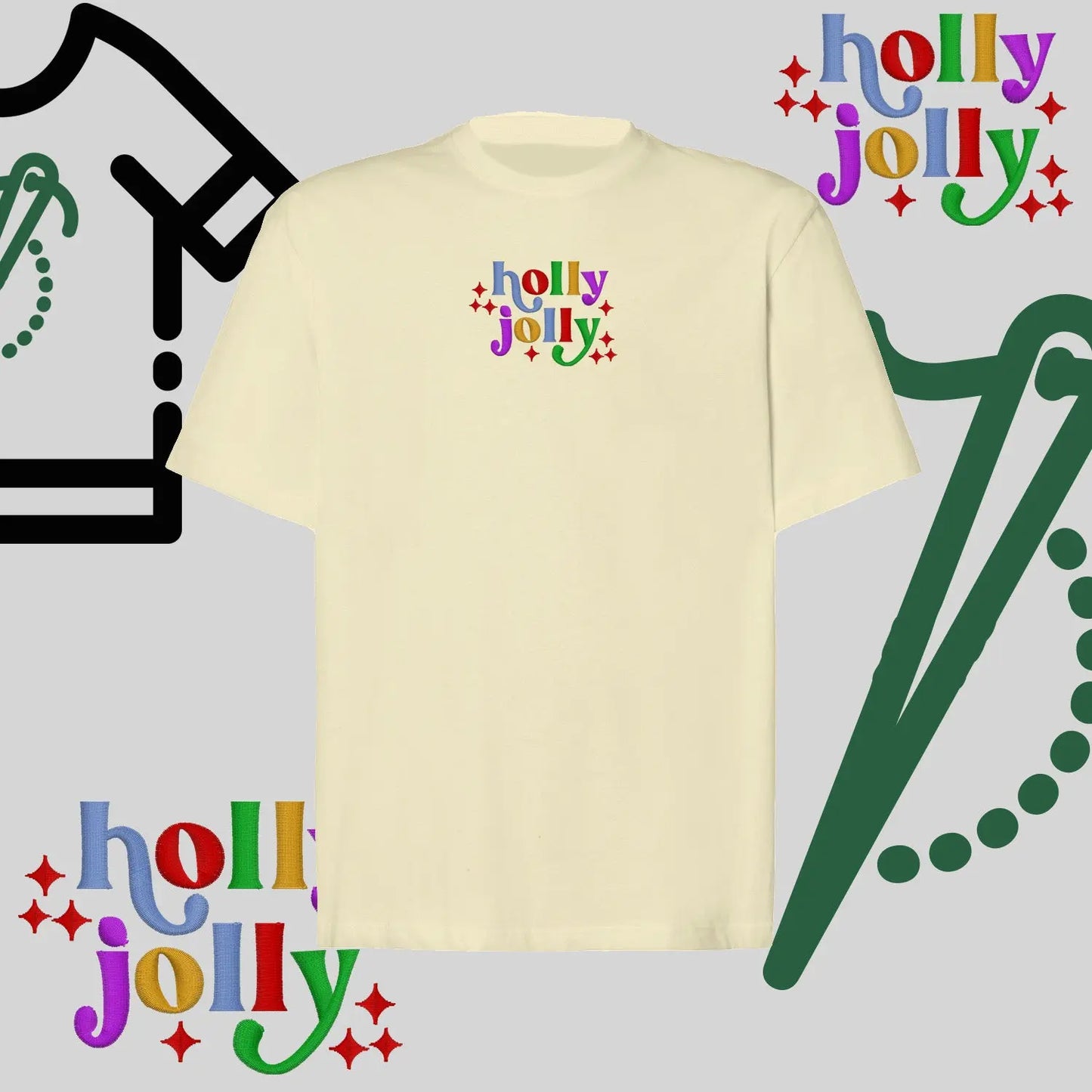 Koszulka oversize "Holly Jolly" – haft komputerowy, styl z przesłaniem Haft z radości