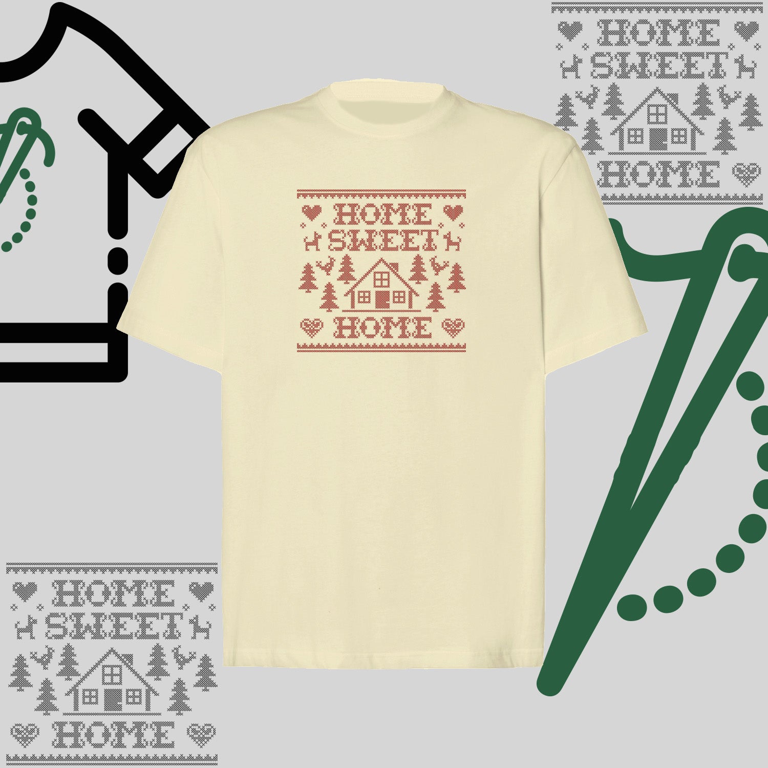 Koszulka oversize "Home Sweet Home" – haft komputerowy, styl z przesłaniem