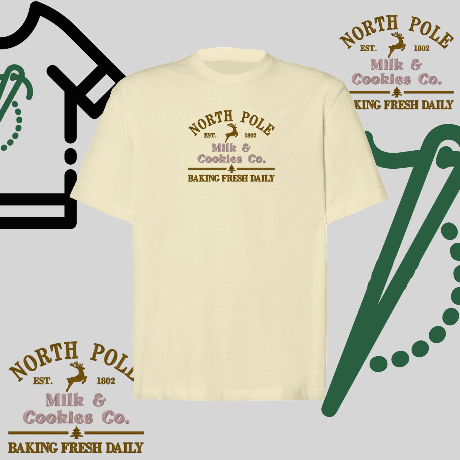 Koszulka oversize "Kieliszki Świąteczne" – haft komputerowy, styl z przesłaniem