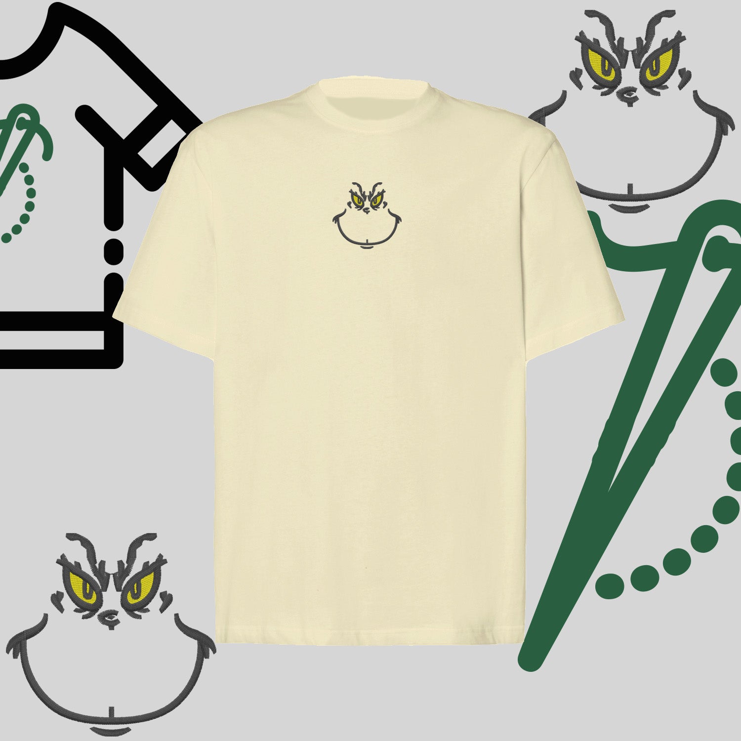 Koszulka oversize "Grinch" – haft komputerowy, styl z przesłaniem