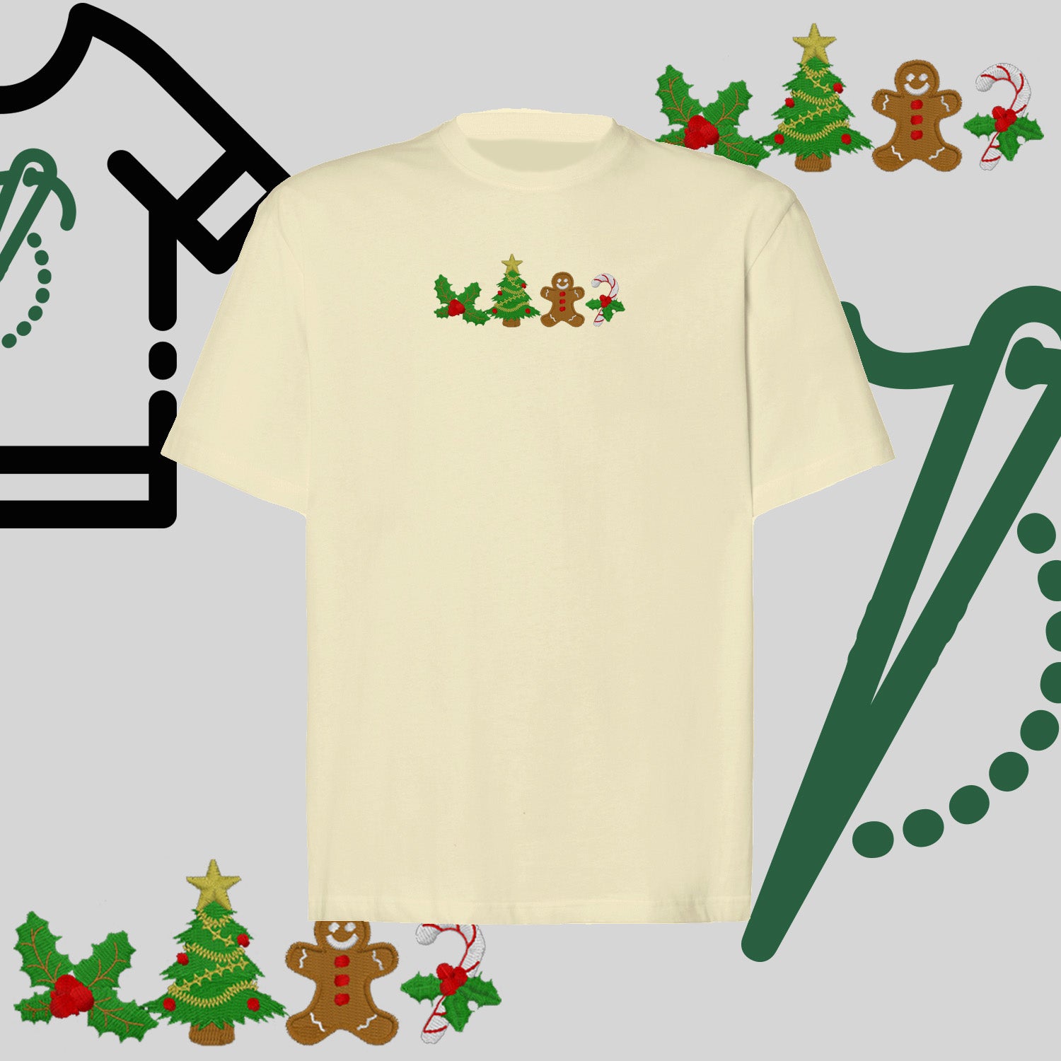 Koszulka oversize "Ikony Świąteczne" – haft komputerowy, styl z przesłaniem