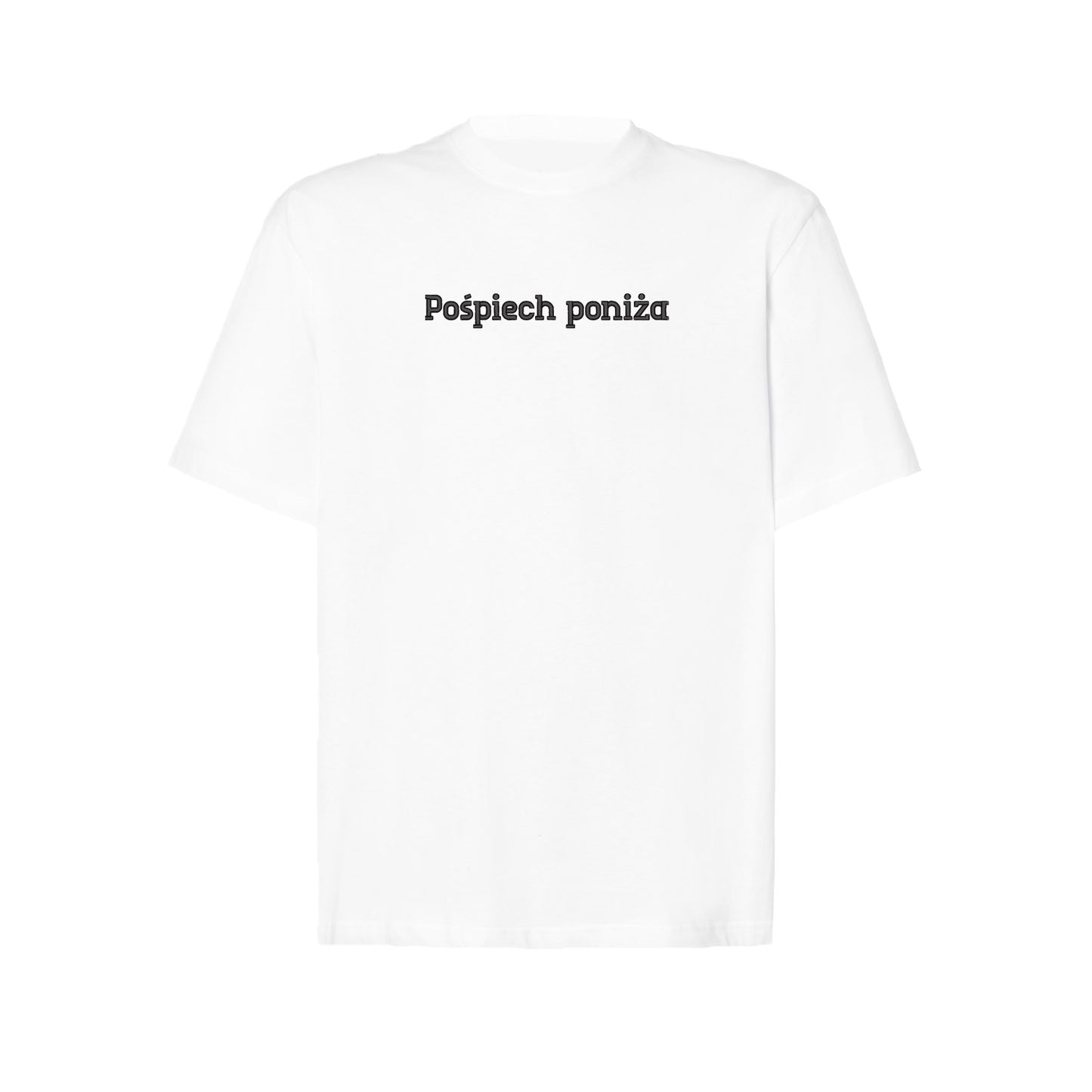 Koszulka oversize „Pośpiech poniża” – Haft 3D, Styl i Dystans do Życia