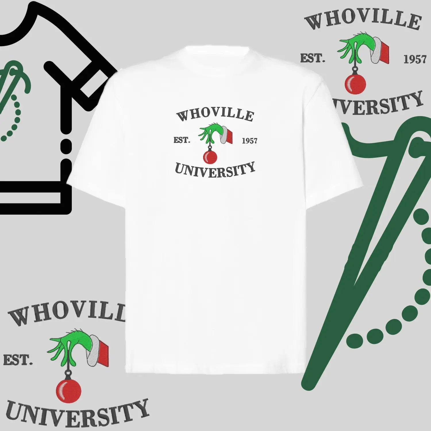 Koszulka oversize "Grinch University" – haft komputerowy, styl z przesłaniem Haft z radości