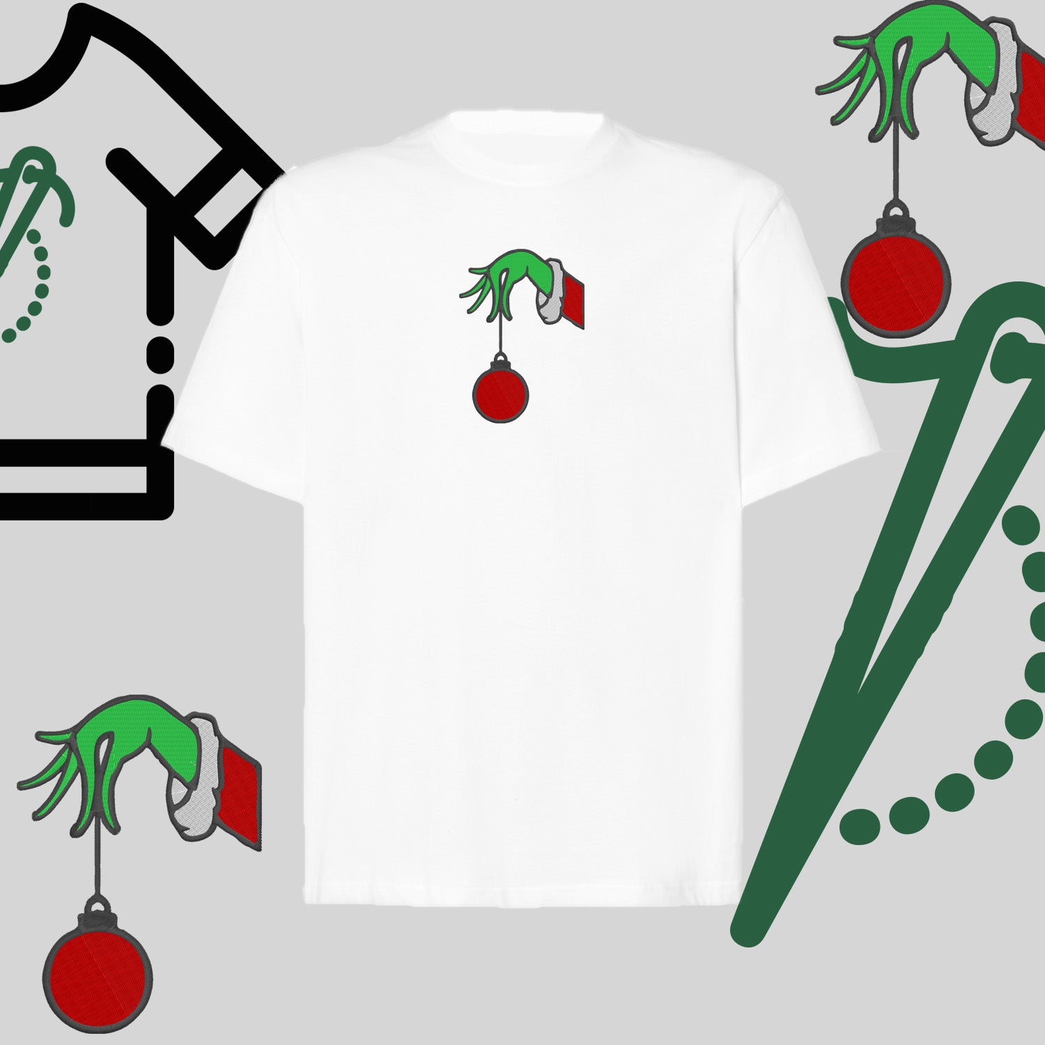 Koszulka oversize "Grinch Bombka" – haft komputerowy, styl z przesłaniem