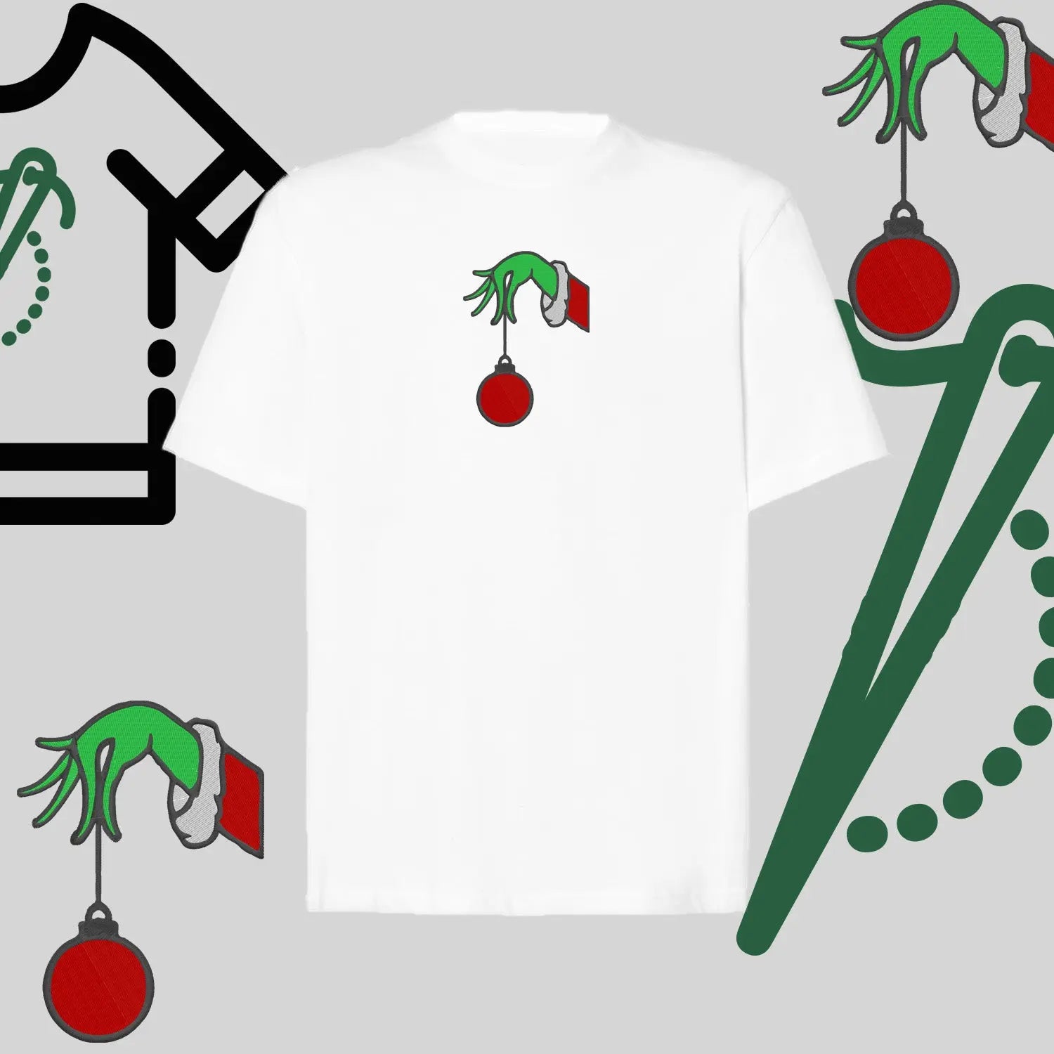 Koszulka oversize "Grinch Bombka" – haft komputerowy, styl z przesłaniem Haft z radości