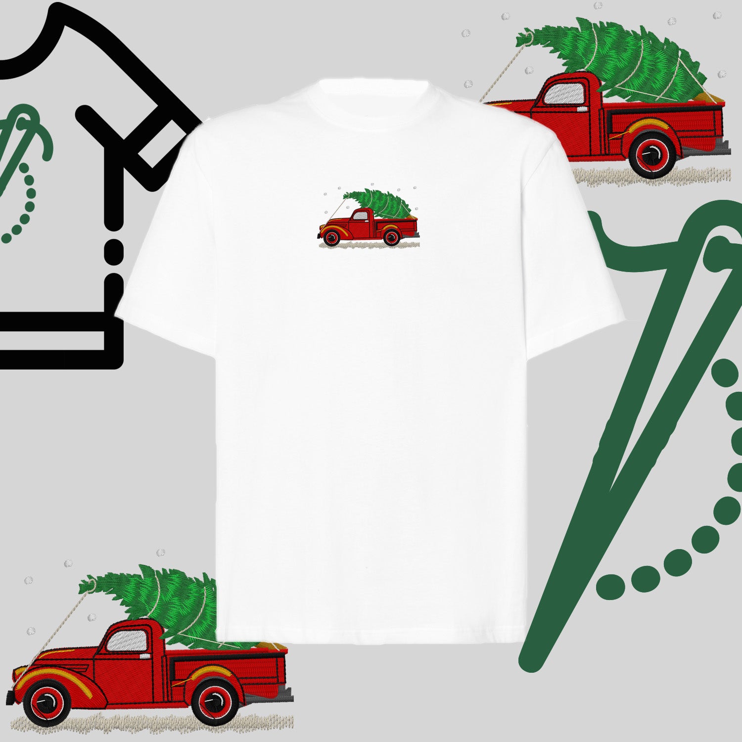 Koszulka oversize "Pickup z choinką" – haft komputerowy, styl z przesłaniem
