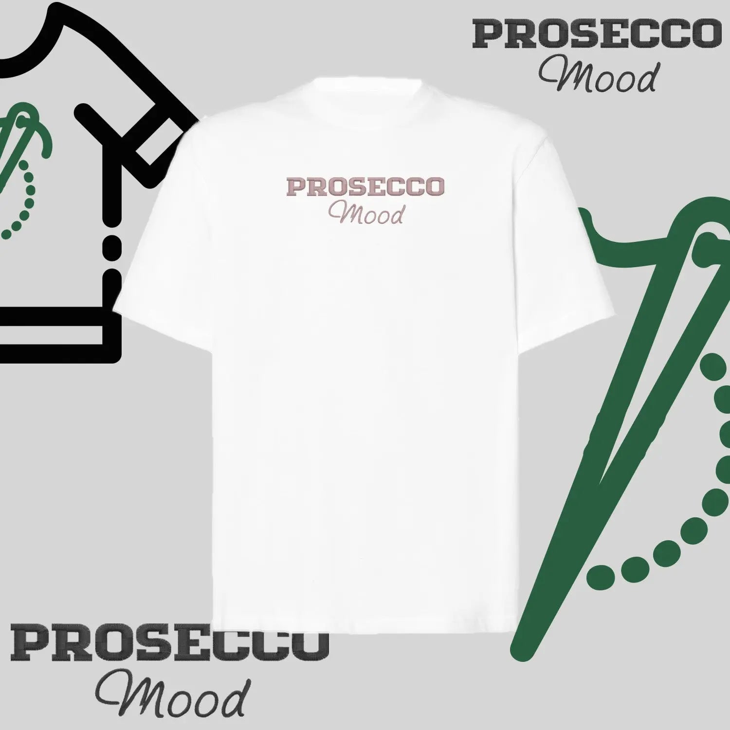 Koszulka oversize "PROSECCO MOOD" – haft komputerowy, styl na każdą okazję Haft z radości