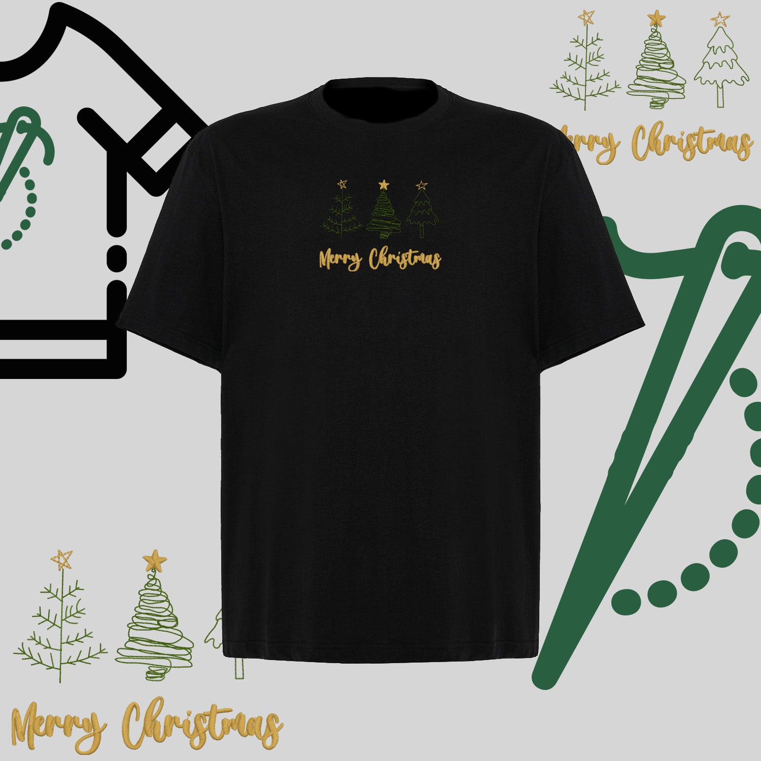 Koszulka oversize "Trzy Choinki" – haft komputerowy, styl z przesłaniem