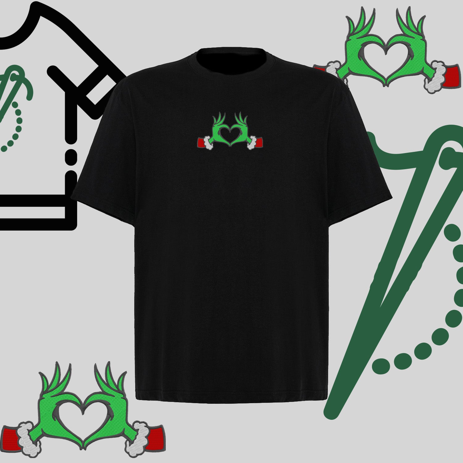 Koszulka oversize "Grinch Serce" – haft komputerowy, styl z przesłaniem
