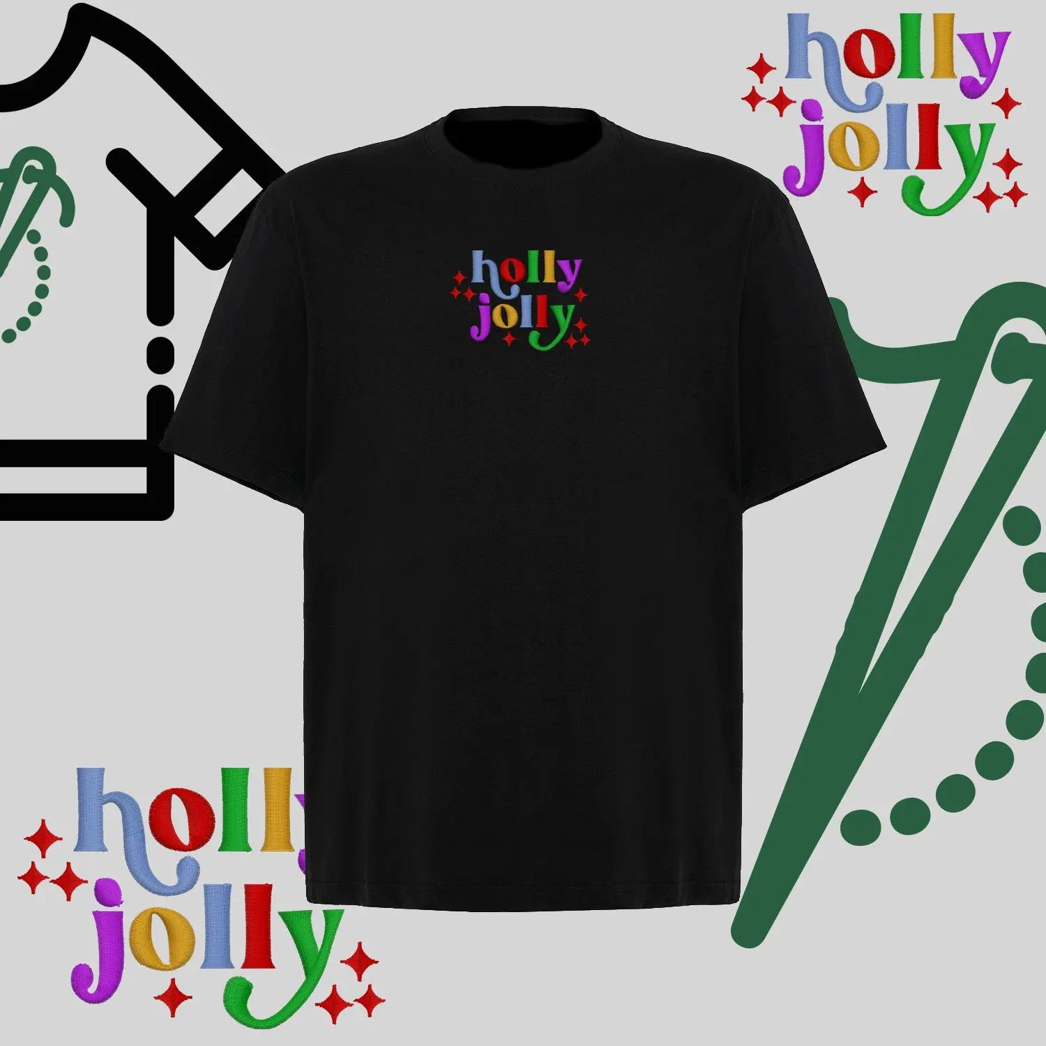 Koszulka oversize "Holly Jolly" – haft komputerowy, styl z przesłaniem Haft z radości