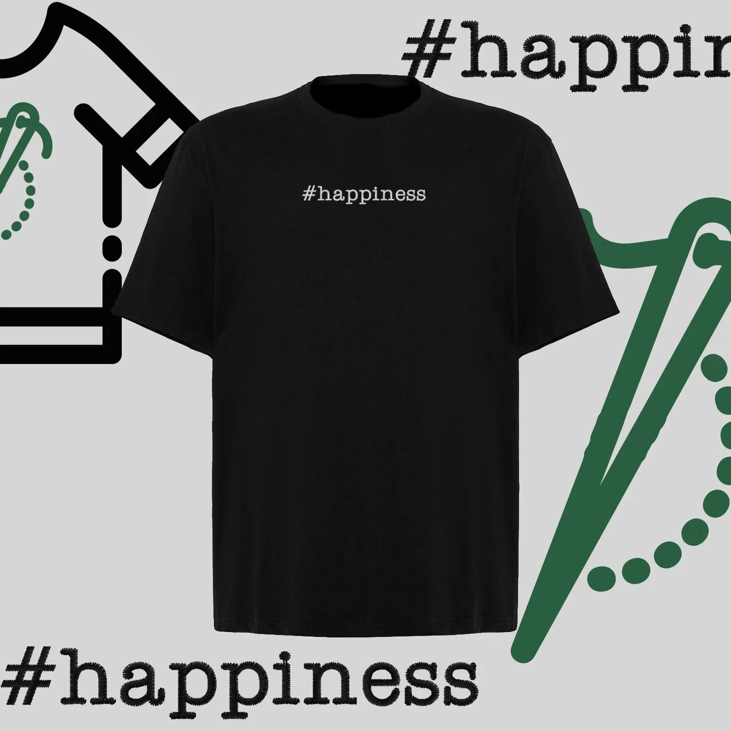 Koszulka oversize "#happiness" – haft komputerowy, styl z pozytywną energią Haft z radości