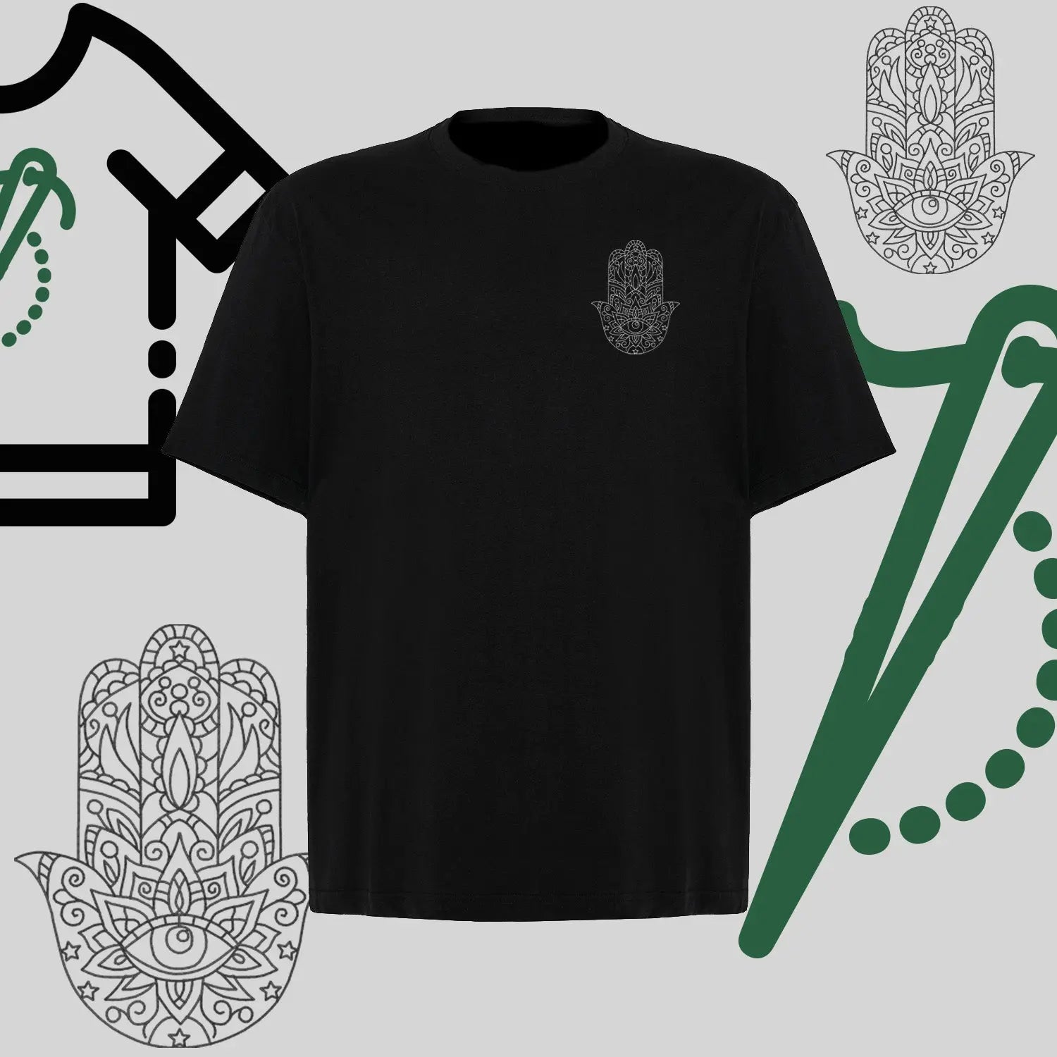 Koszulka oversize "Hamsa" – haft komputerowy, symbol ochrony i stylu Haft z radości