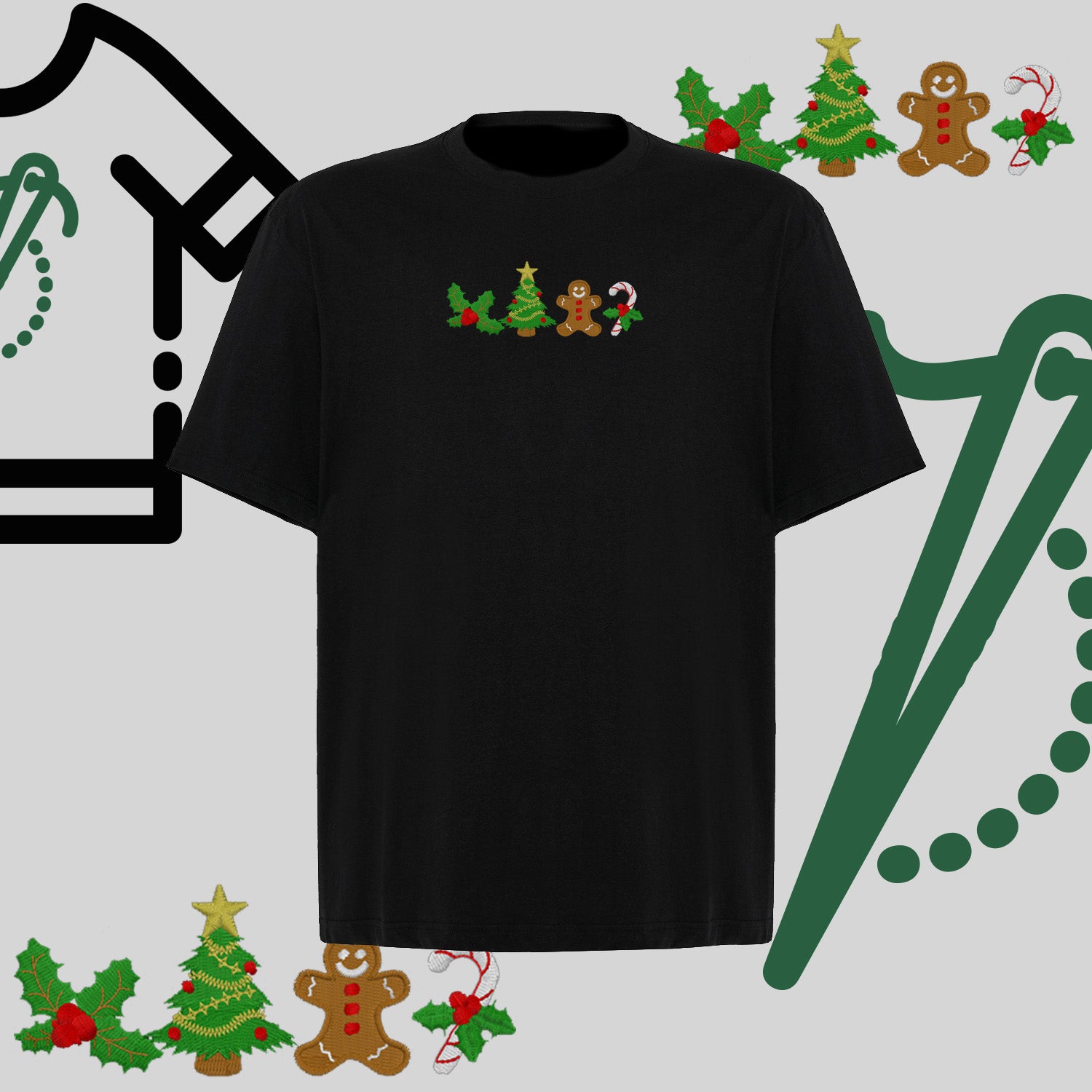 Koszulka oversize "Ikony Świąteczne" – haft komputerowy, styl z przesłaniem