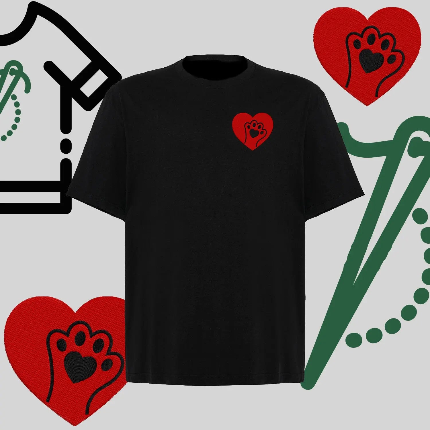 Koszulka oversize "Serce z łapką" – haft komputerowy, styl dla miłośników zwierząt Haft z radości