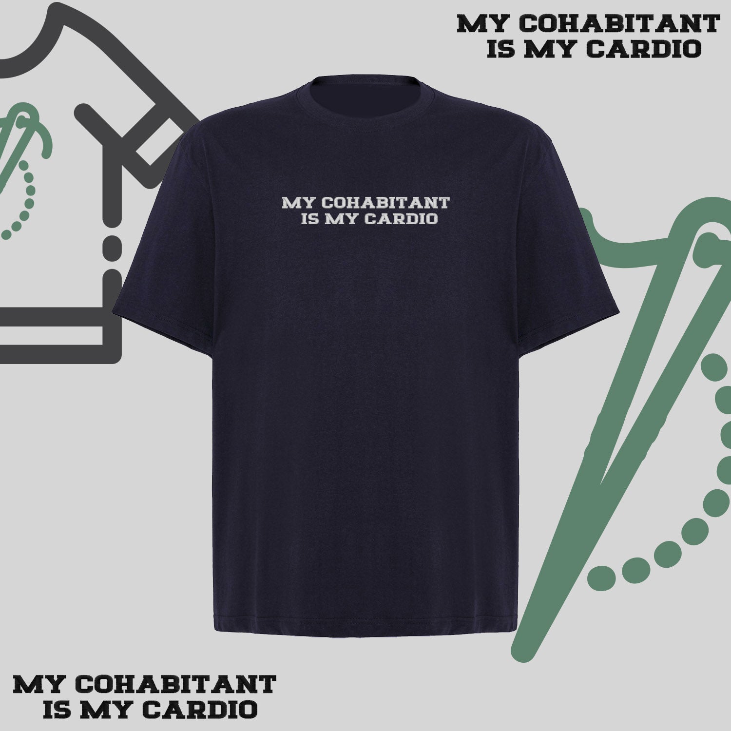 Koszulka oversize z haftem „My Cohabitant Is My Cardio