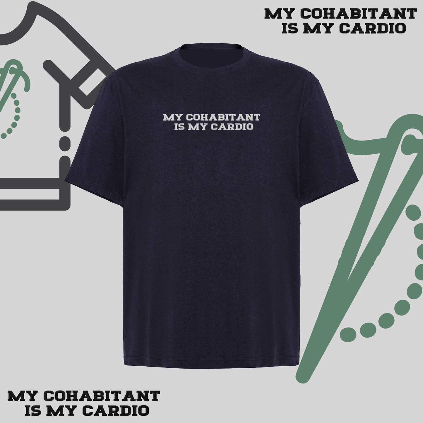 Koszulka oversize z haftem „My Cohabitant Is My Cardio"