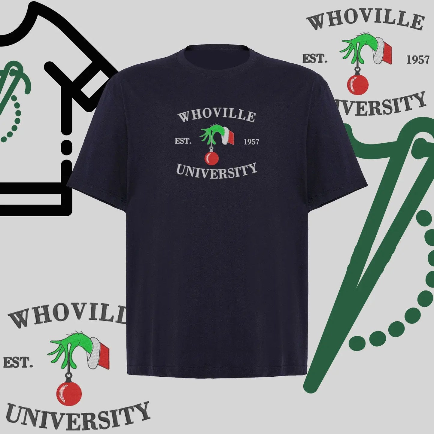 Koszulka oversize "Grinch University" – haft komputerowy, styl z przesłaniem Haft z radości