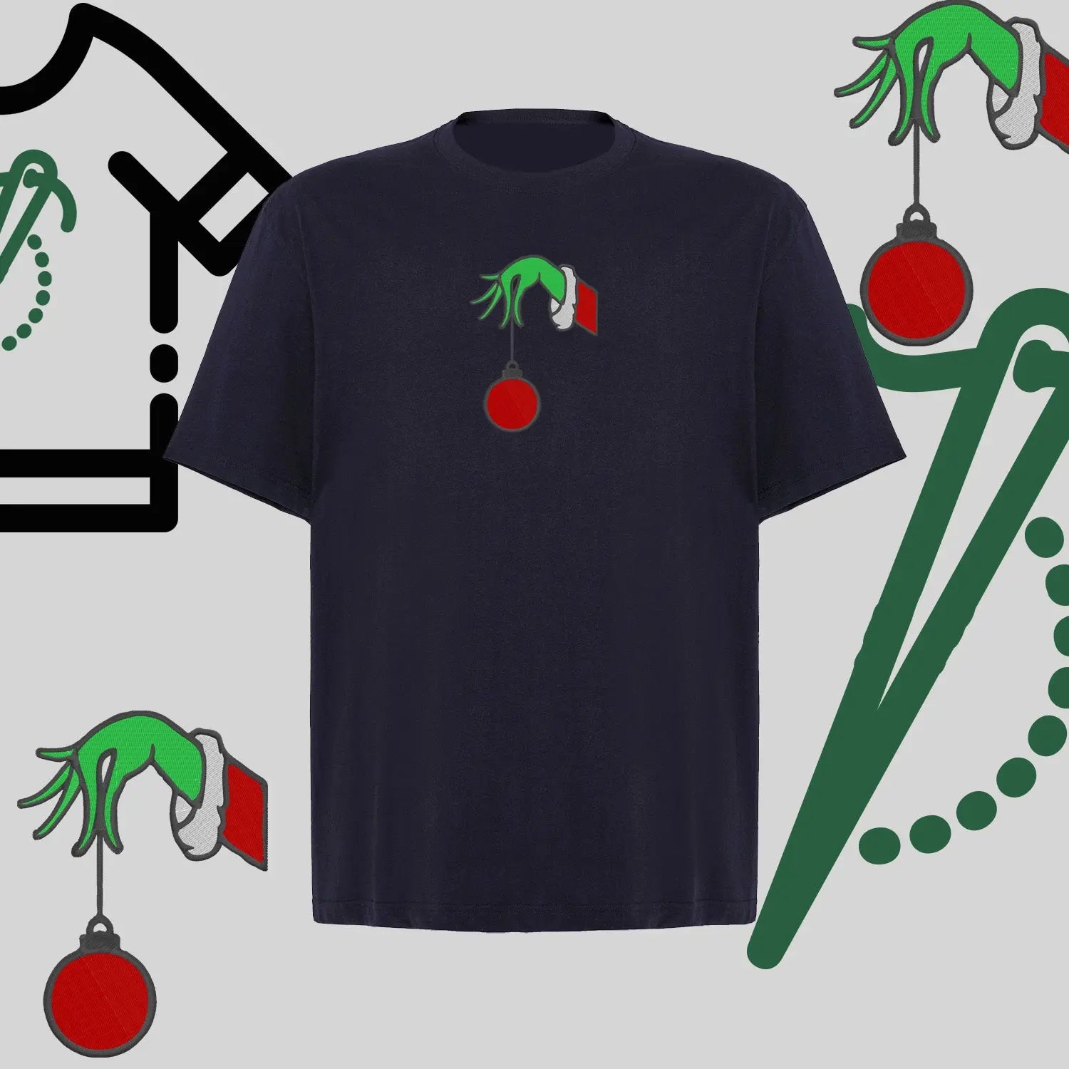 Koszulka oversize "Grinch Bombka" – haft komputerowy, styl z przesłaniem Haft z radości