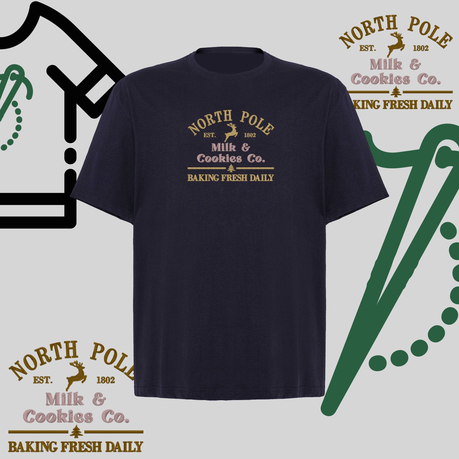 Koszulka oversize "Kieliszki Świąteczne" – haft komputerowy, styl z przesłaniem