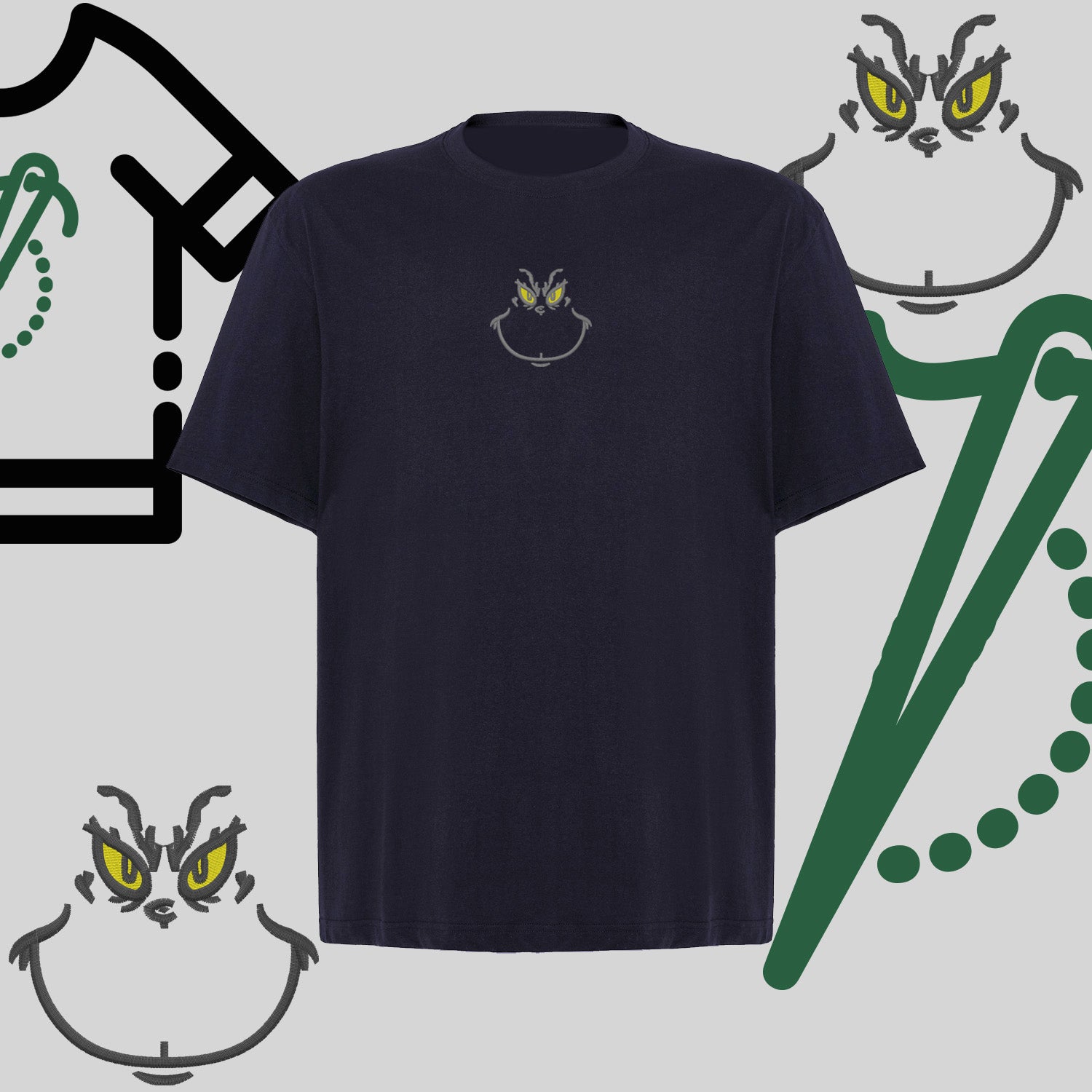 Koszulka oversize "Grinch" – haft komputerowy, styl z przesłaniem