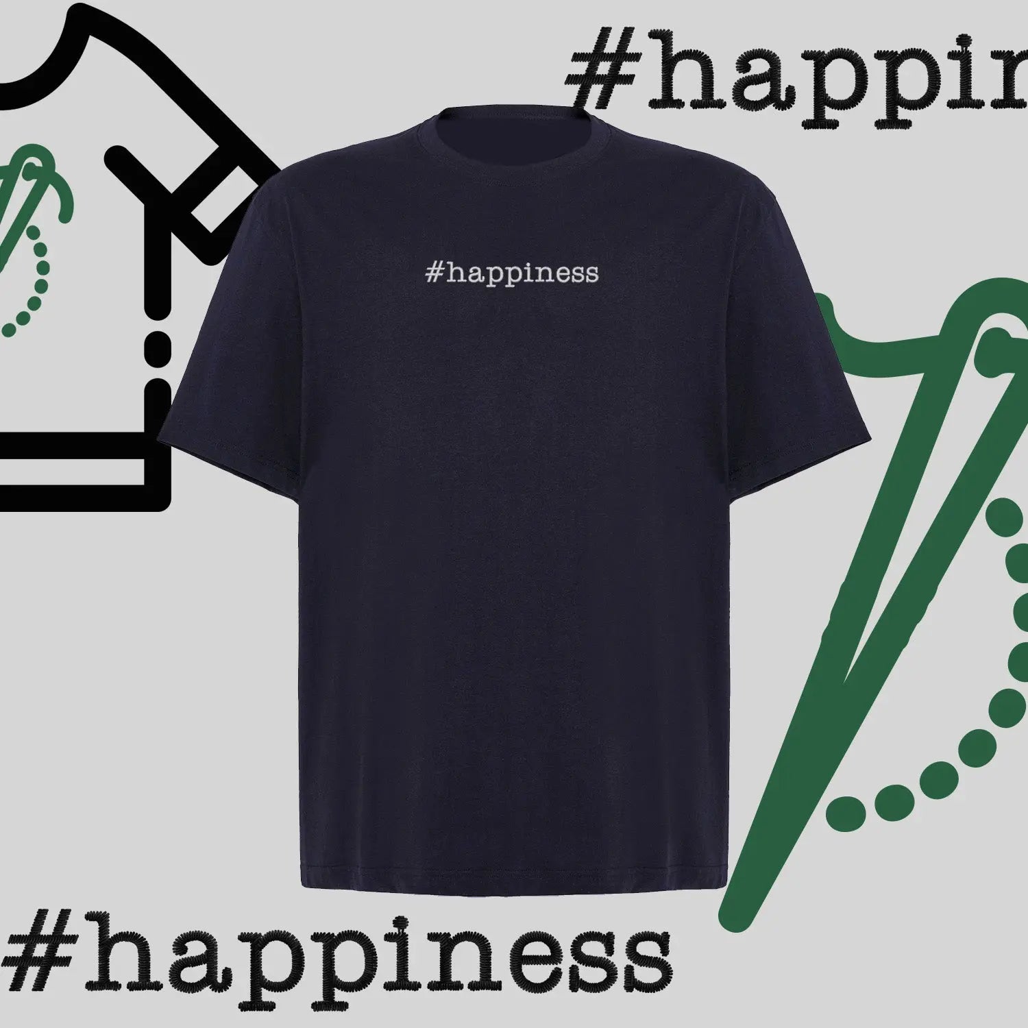 Koszulka oversize "#happiness" – haft komputerowy, styl z pozytywną energią Haft z radości