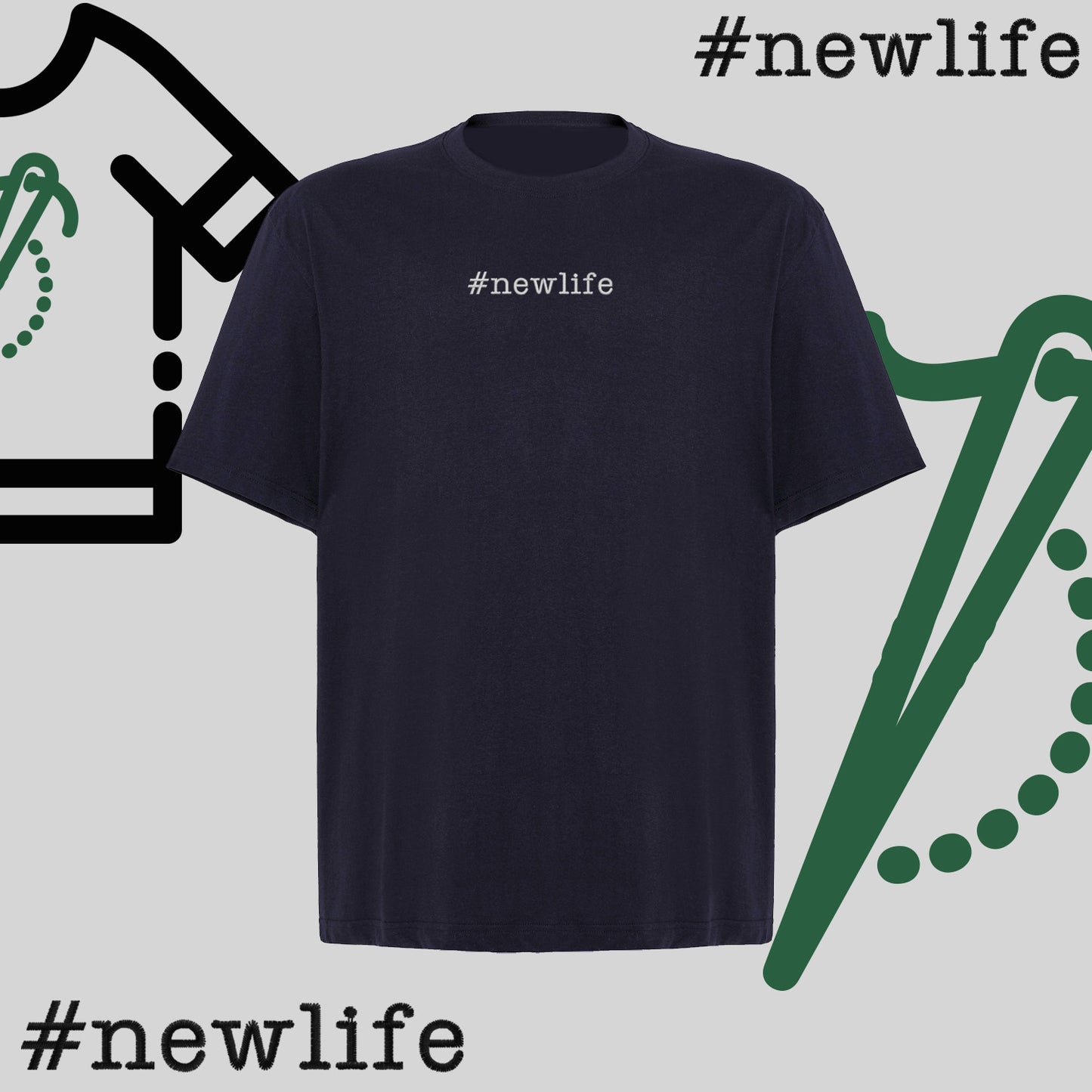 Koszulka oversize "#newlife" – haft komputerowy, inspiracja na nowy początek