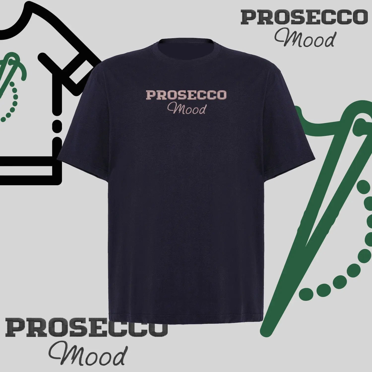Koszulka oversize "PROSECCO MOOD" – haft komputerowy, styl na każdą okazję Haft z radości