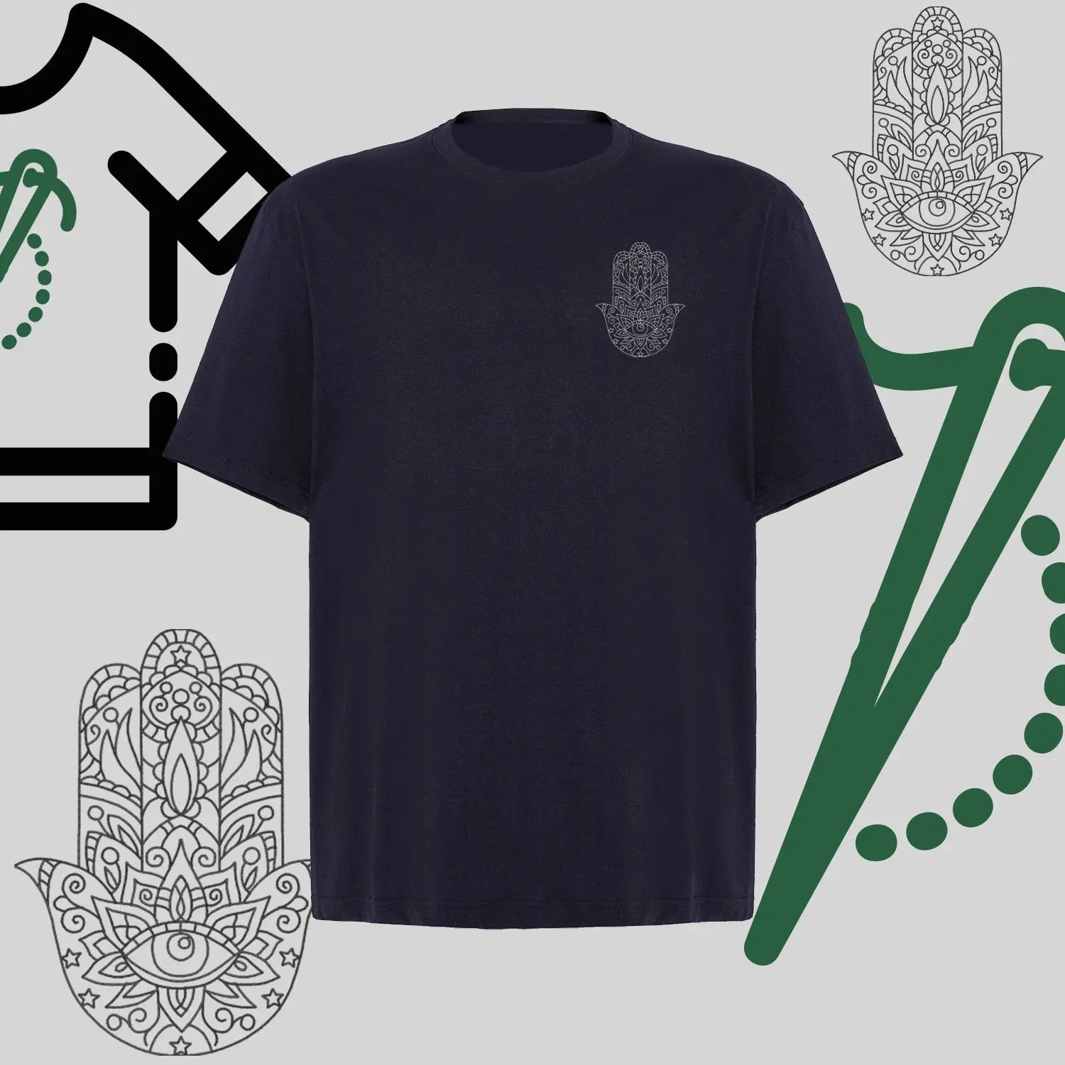 Koszulka oversize "Hamsa" – haft komputerowy, symbol ochrony i stylu Haft z radości