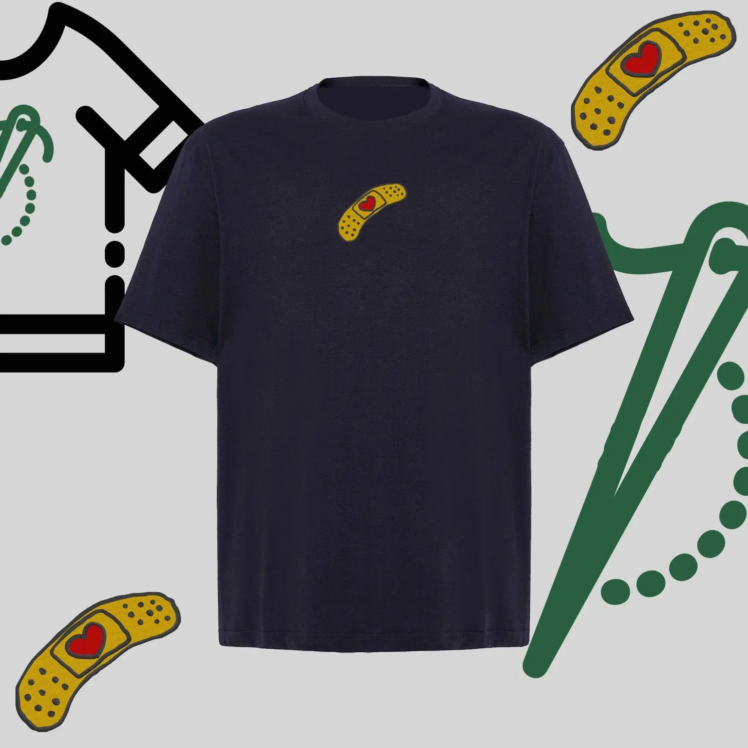 Koszulka oversize "Plaster z sercem" – haft komputerowy, styl pełen emocji i troski Haft z radości