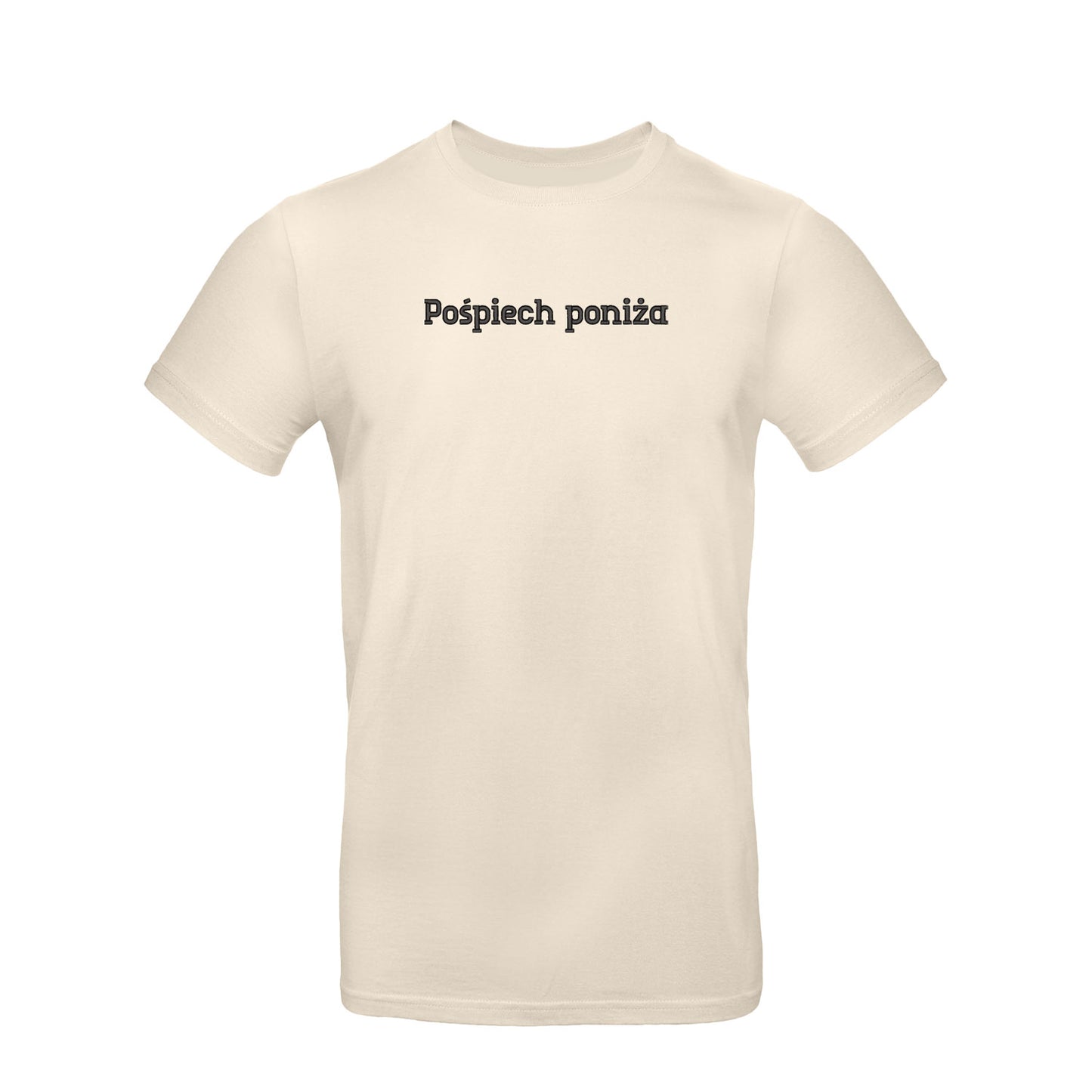 Koszulka unisex „Pośpiech poniża” – Haft 3D, Styl i Dystans do Życia