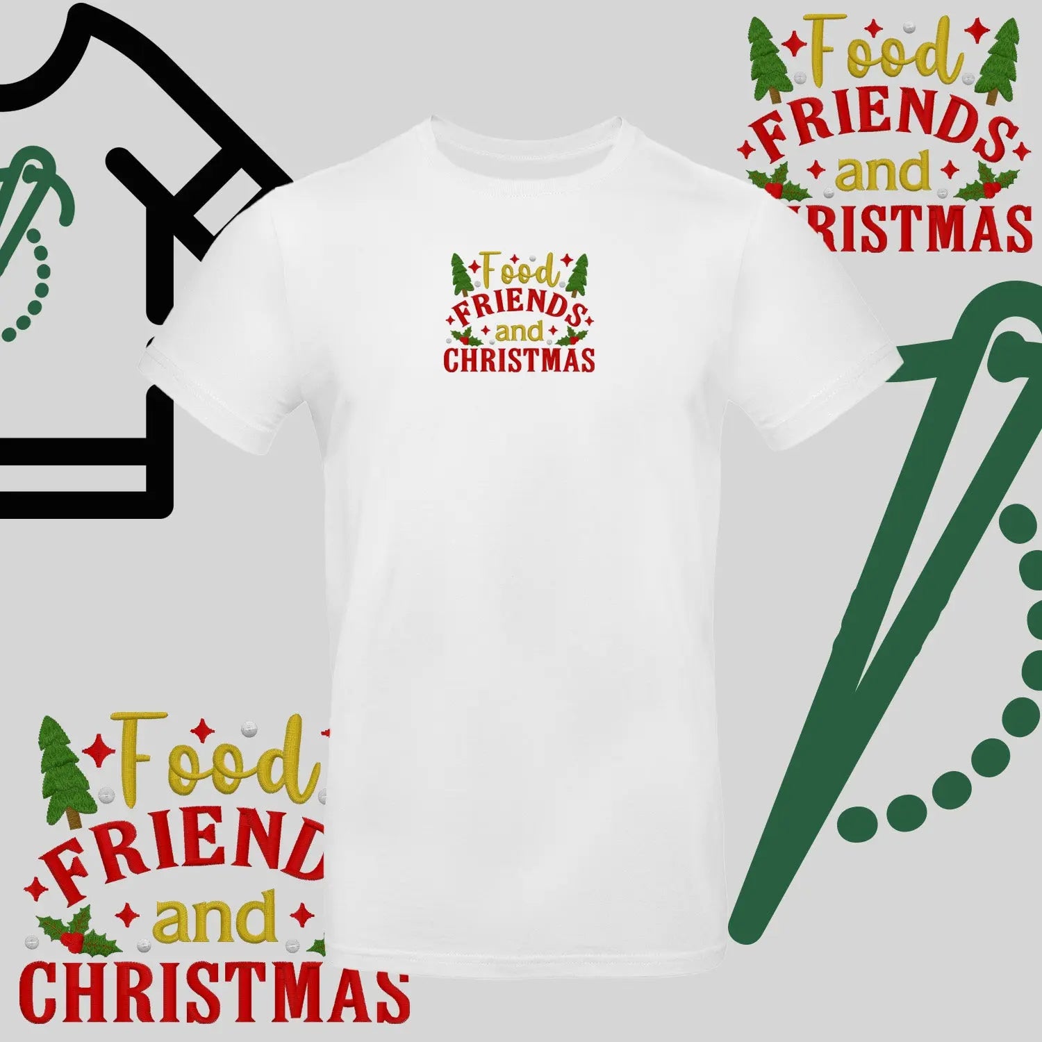 Koszulka unisex  "Food, Friends and Christmas" – haft komputerowy, styl z pozytywnym przekazem Haft z radości