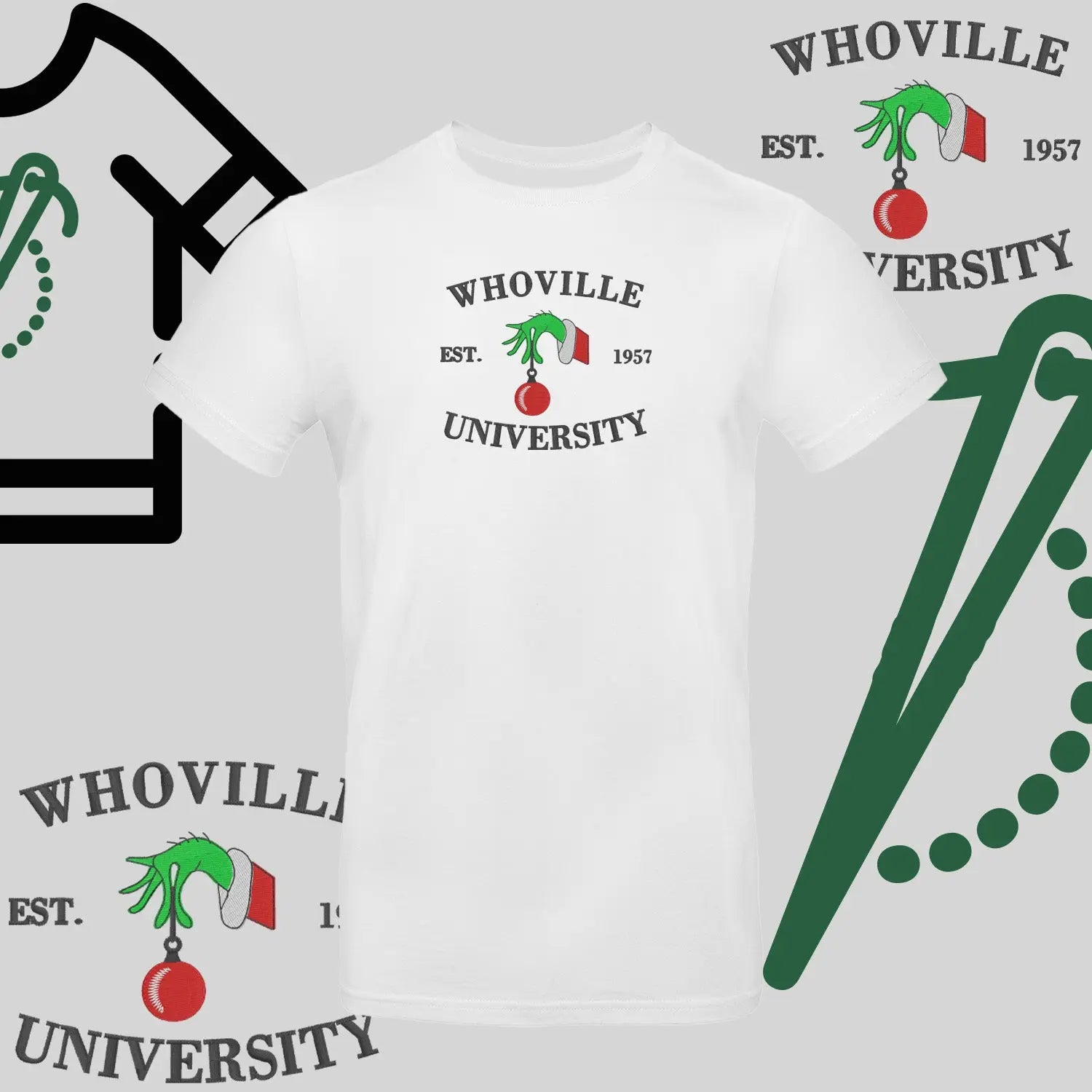 Koszulka unisex  "Grinch University" – haft komputerowy, styl z pozytywnym przekazem Haft z radości
