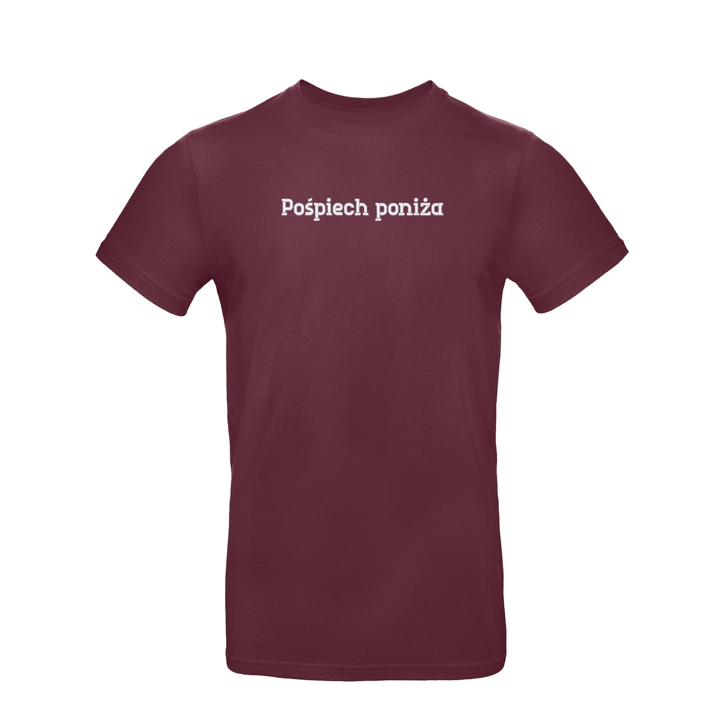 Koszulka unisex „Pośpiech poniża” – Haft 3D, Styl i Dystans do Życia
