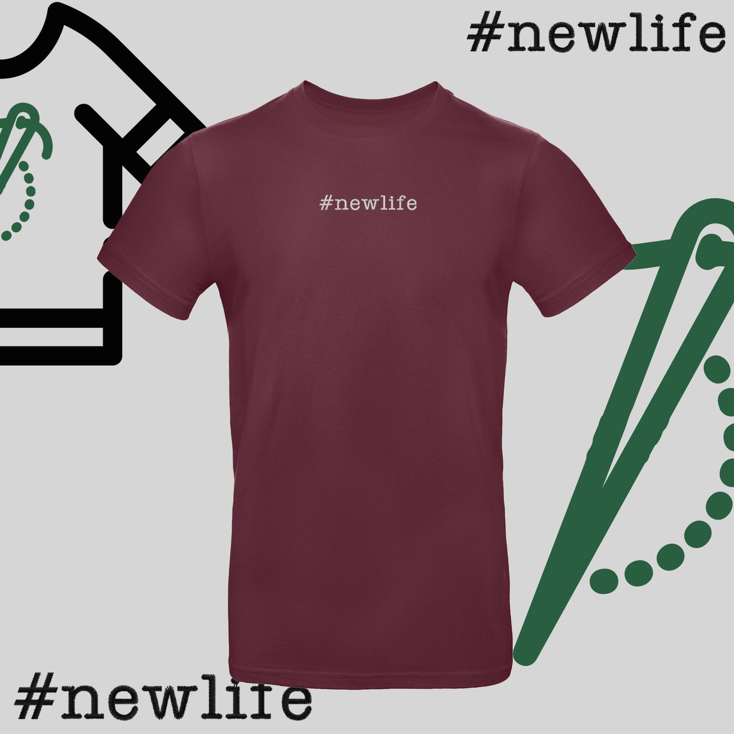 Koszulka unisex  "#newlife" – haft komputerowy, inspiracja na nowy początek