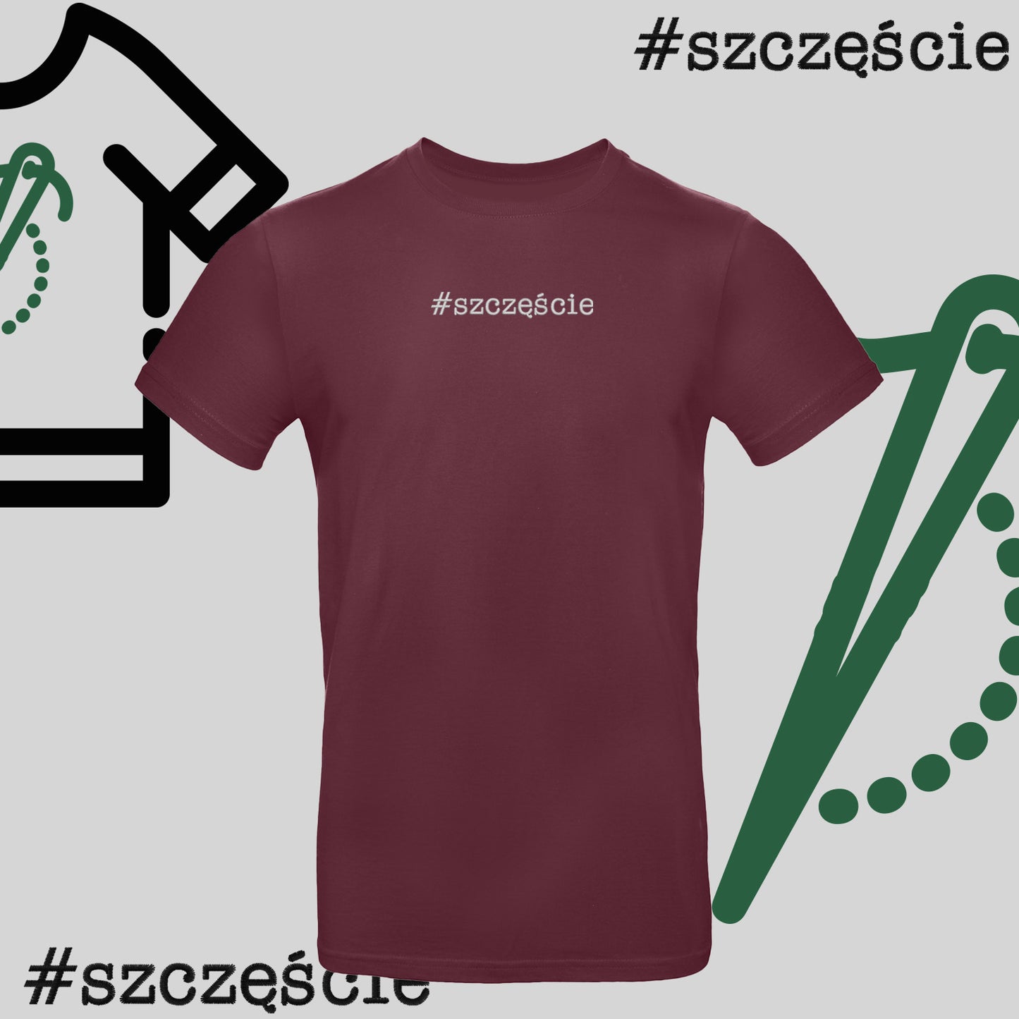 Koszulka unisex "#szczęście" – haft komputerowy, styl pełen pozytywnej energii