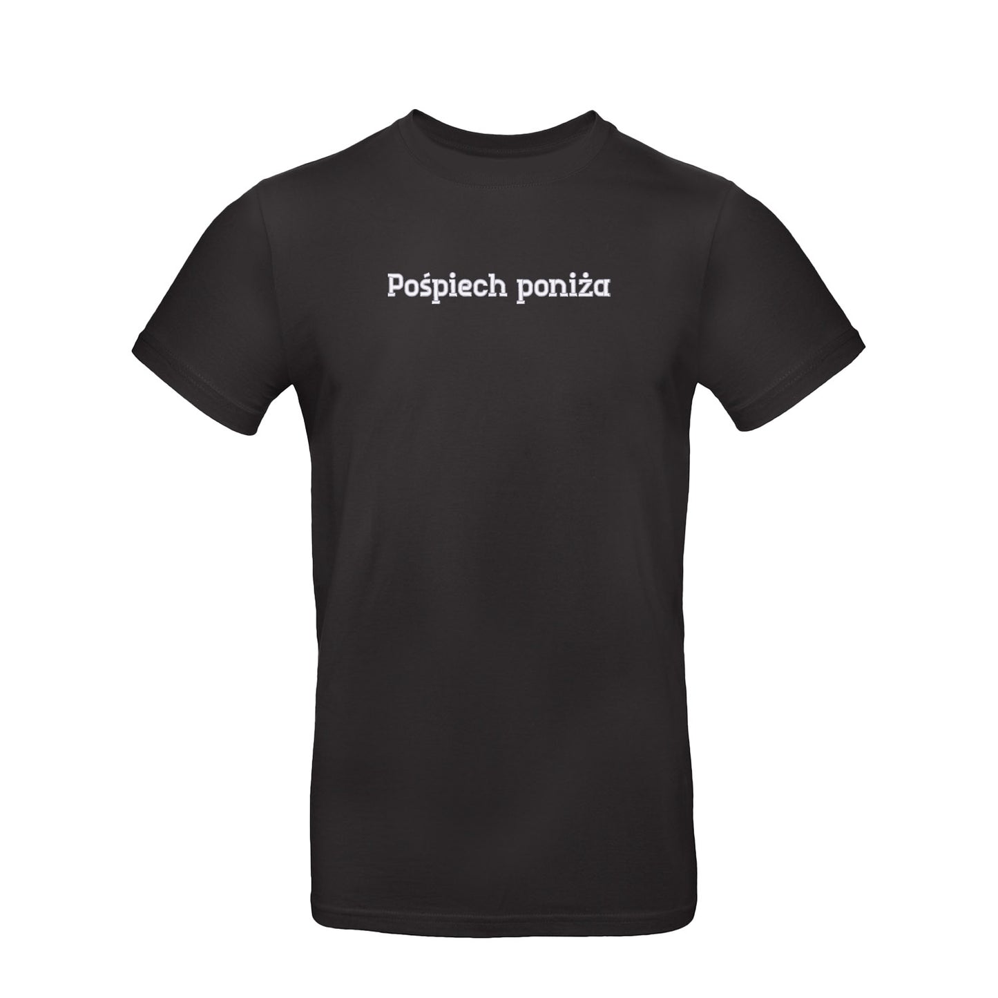 Koszulka unisex „Pośpiech poniża” – Haft 3D, Styl i Dystans do Życia