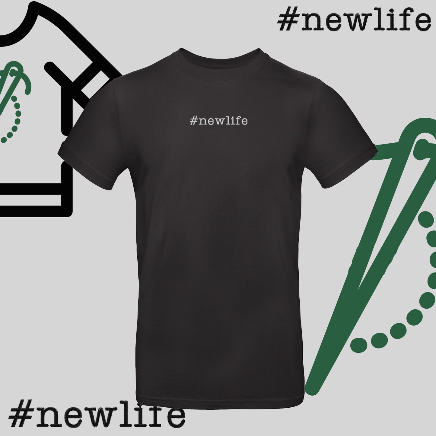 Koszulka unisex  "#newlife" – haft komputerowy, inspiracja na nowy początek