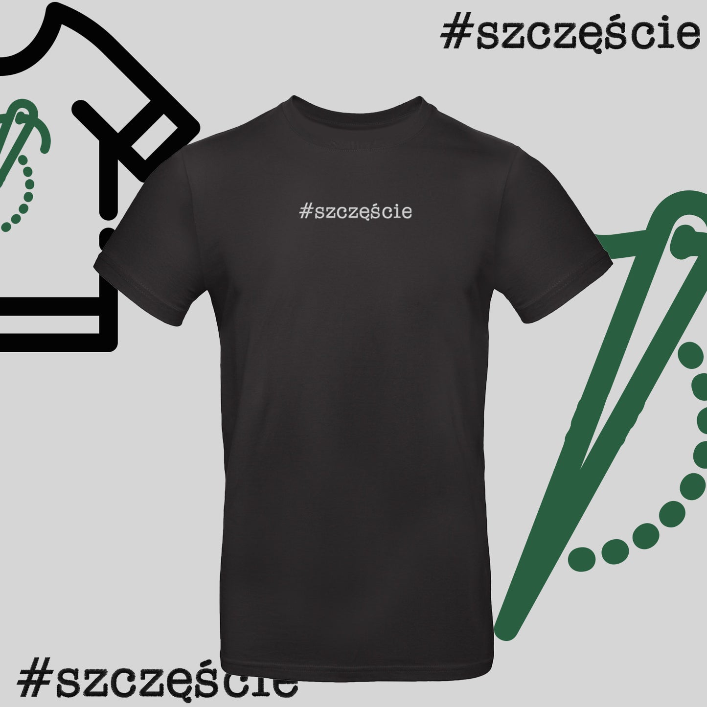 Koszulka unisex "#szczęście" – haft komputerowy, styl pełen pozytywnej energii