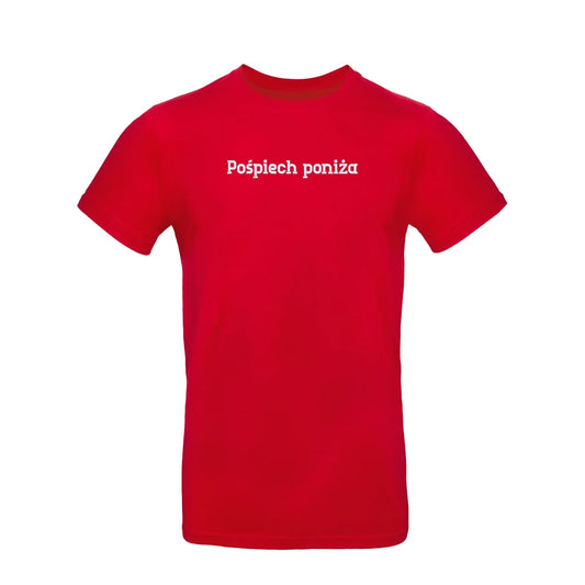 Koszulka unisex „Pośpiech poniża” – Haft 3D, Styl i Dystans do Życia Haft z radości