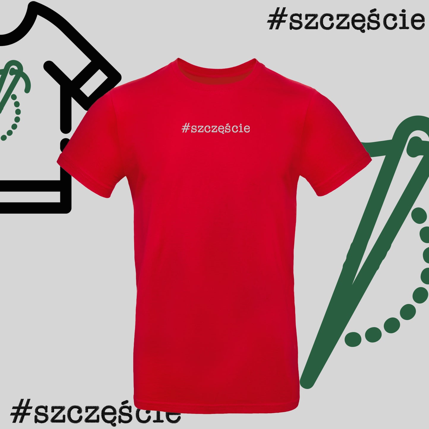 Koszulka unisex "#szczęście" – haft komputerowy, styl pełen pozytywnej energii