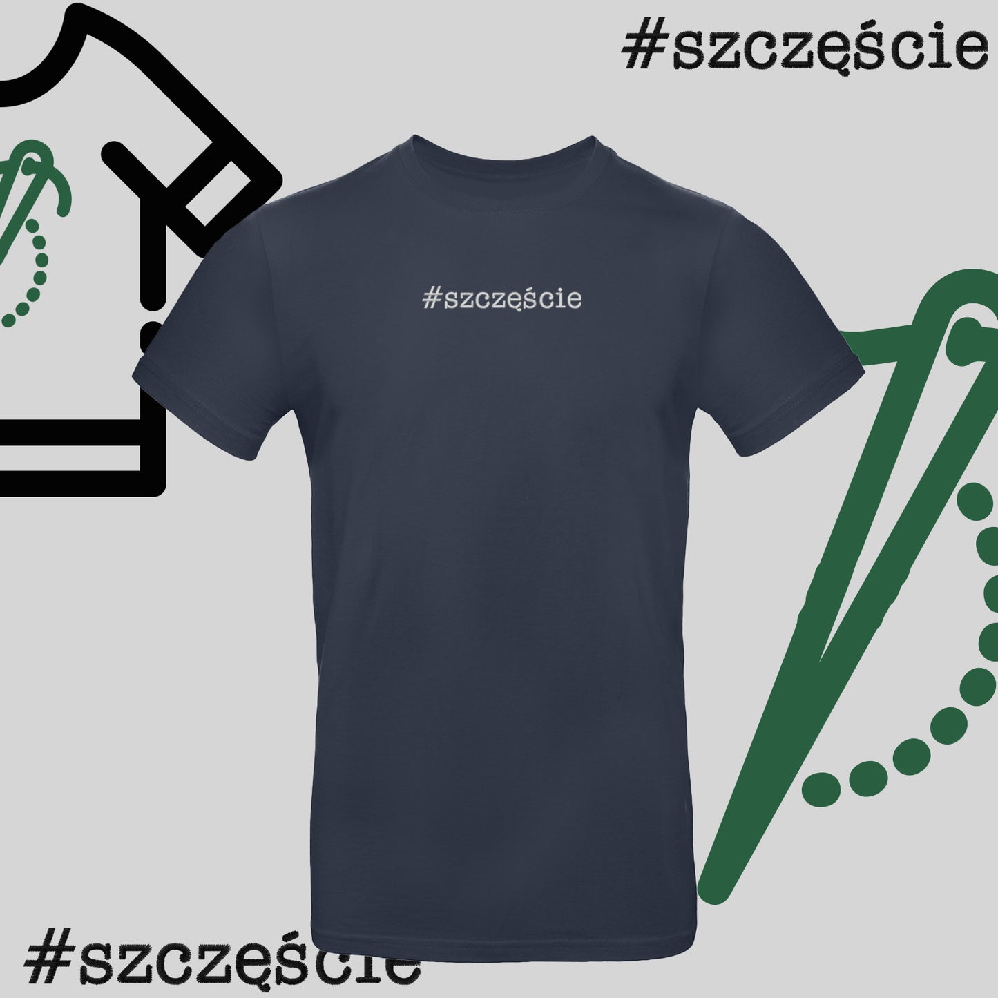 Koszulka unisex "#szczęście" – haft komputerowy, styl pełen pozytywnej energii