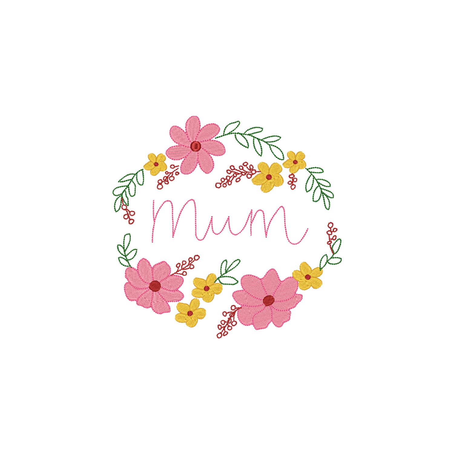 Koszulka z haftem “Mom Flower Wreath” – damska, unisex, oversize | Stylowa koszulka z motywem kwiatowego wieńca dla mamy Haft z radości - nadruki i haft na odzieży Warszawa
