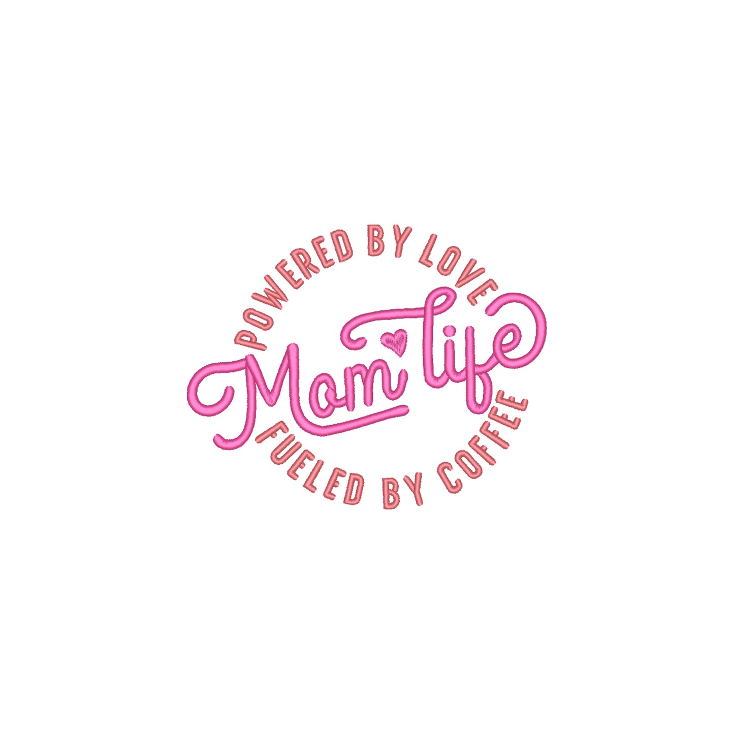 Koszulka haftowana „Mom Life Powered by Love” – damska, unisex, oversize, stylowy haft komputerowy Haft z radości - nadruki i haft na odzieży Warszawa